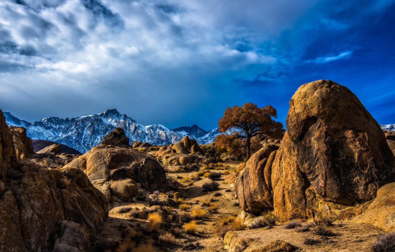 Snow On A Mountain Behind The Desert Wallpapers