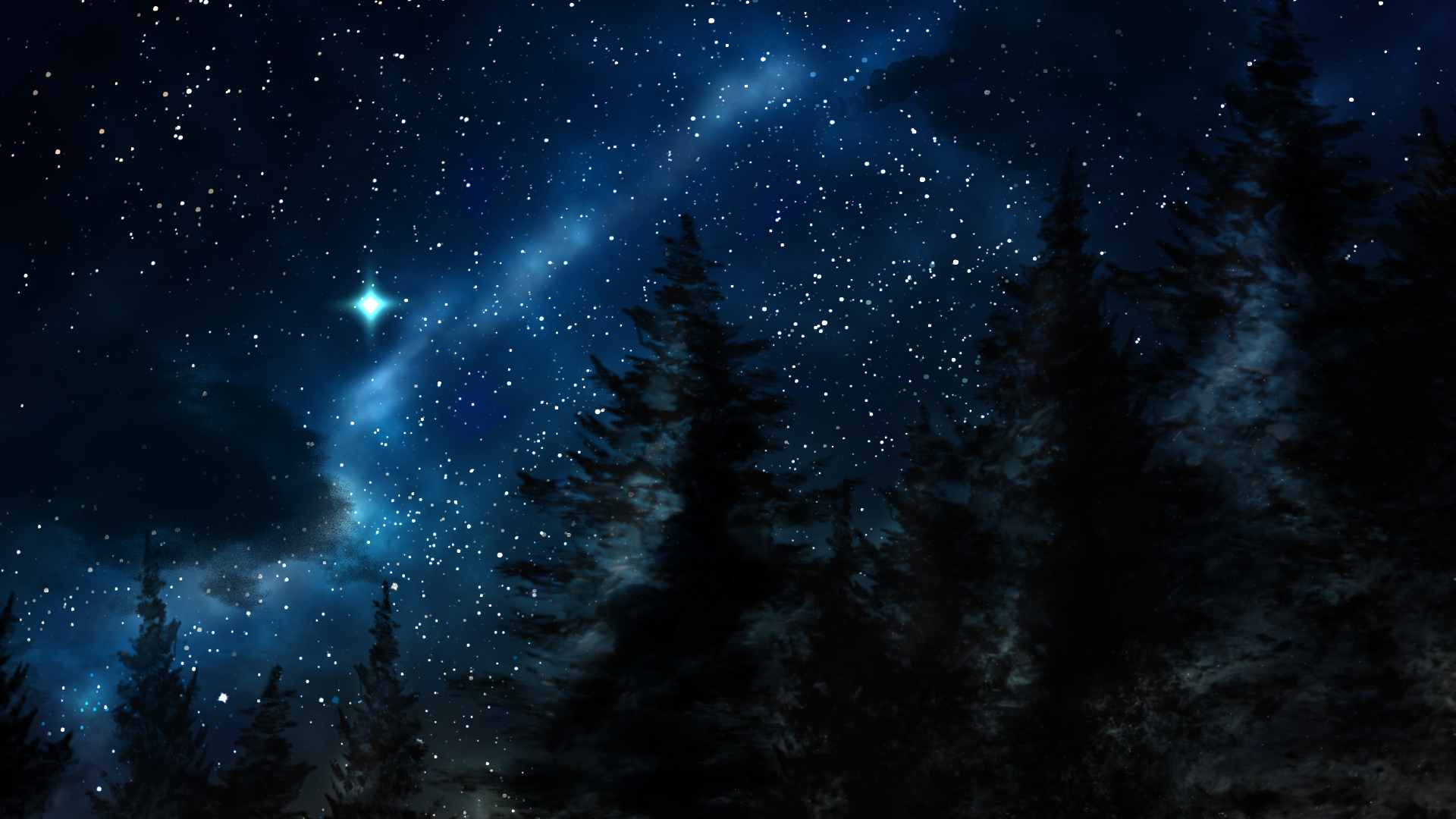 Snow Sky Stars Trees Wallpapers