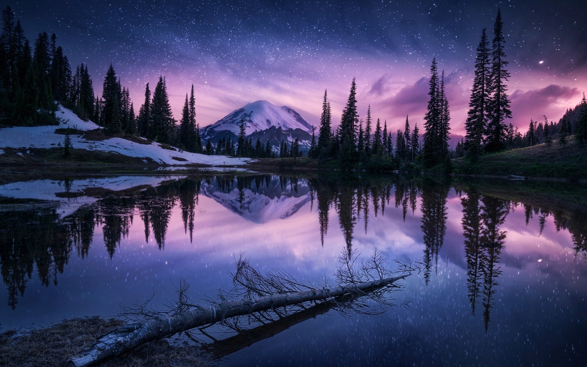 Snow Sky Stars Trees Wallpapers