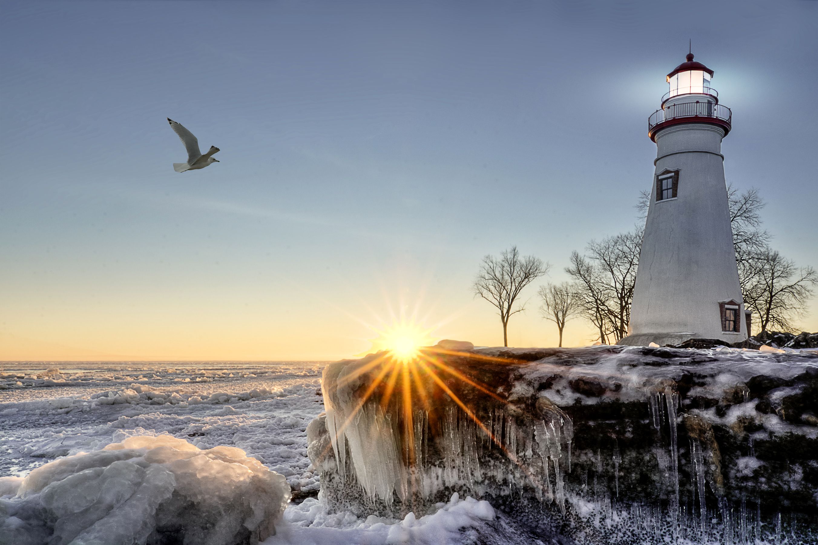 Sunrise At Lighthouse Wallpapers