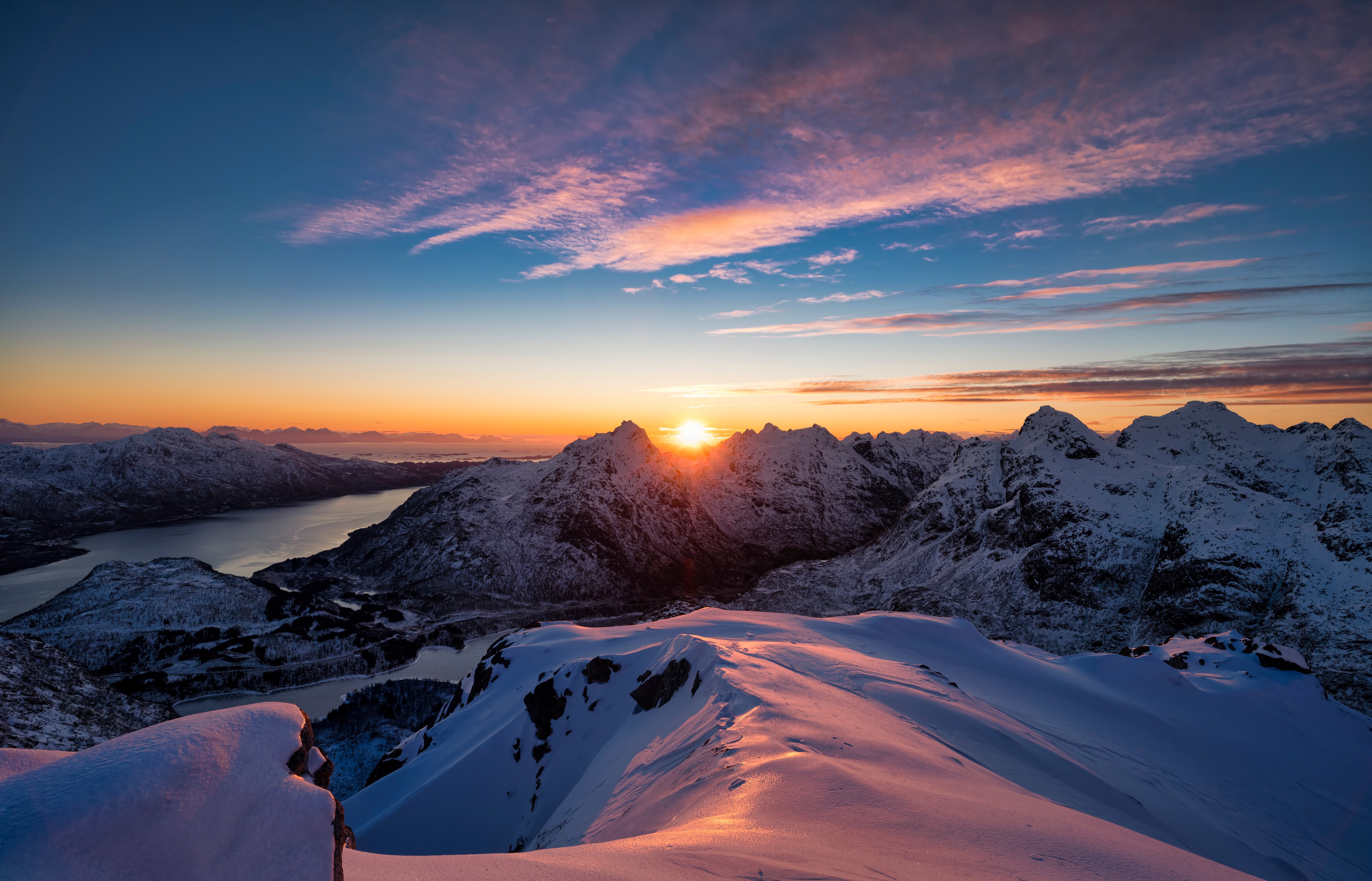 Sunset Beach Snow Mountains Wallpapers