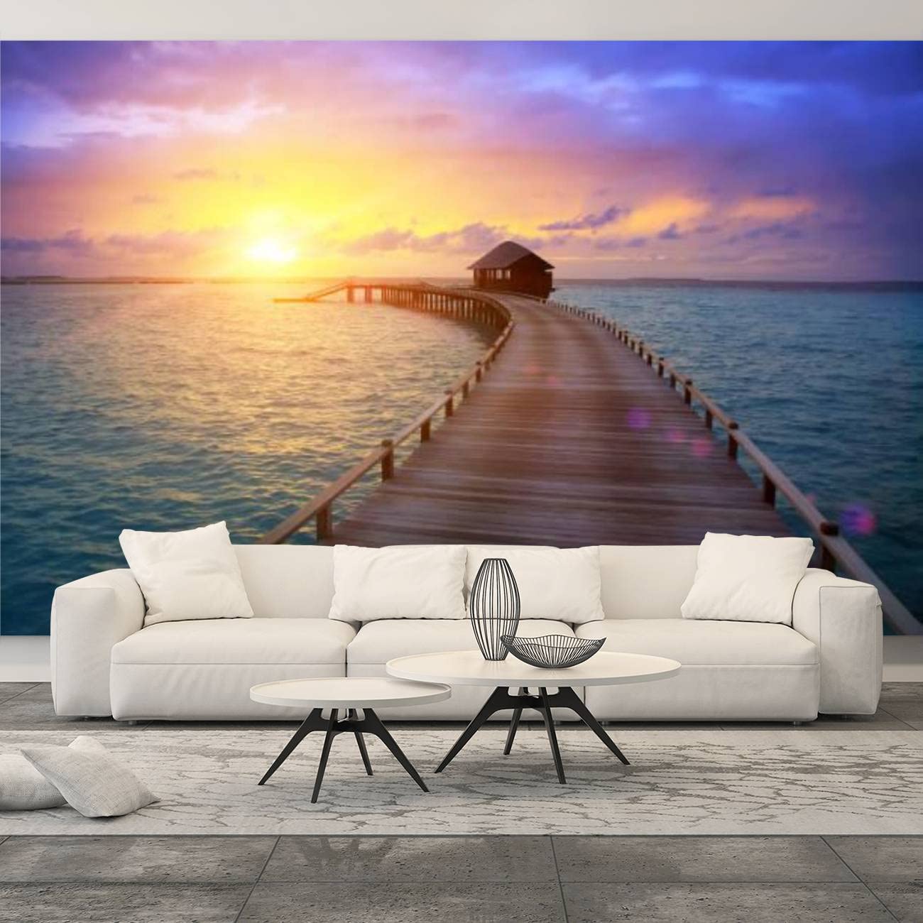 Sunset In Island Huts Wallpapers