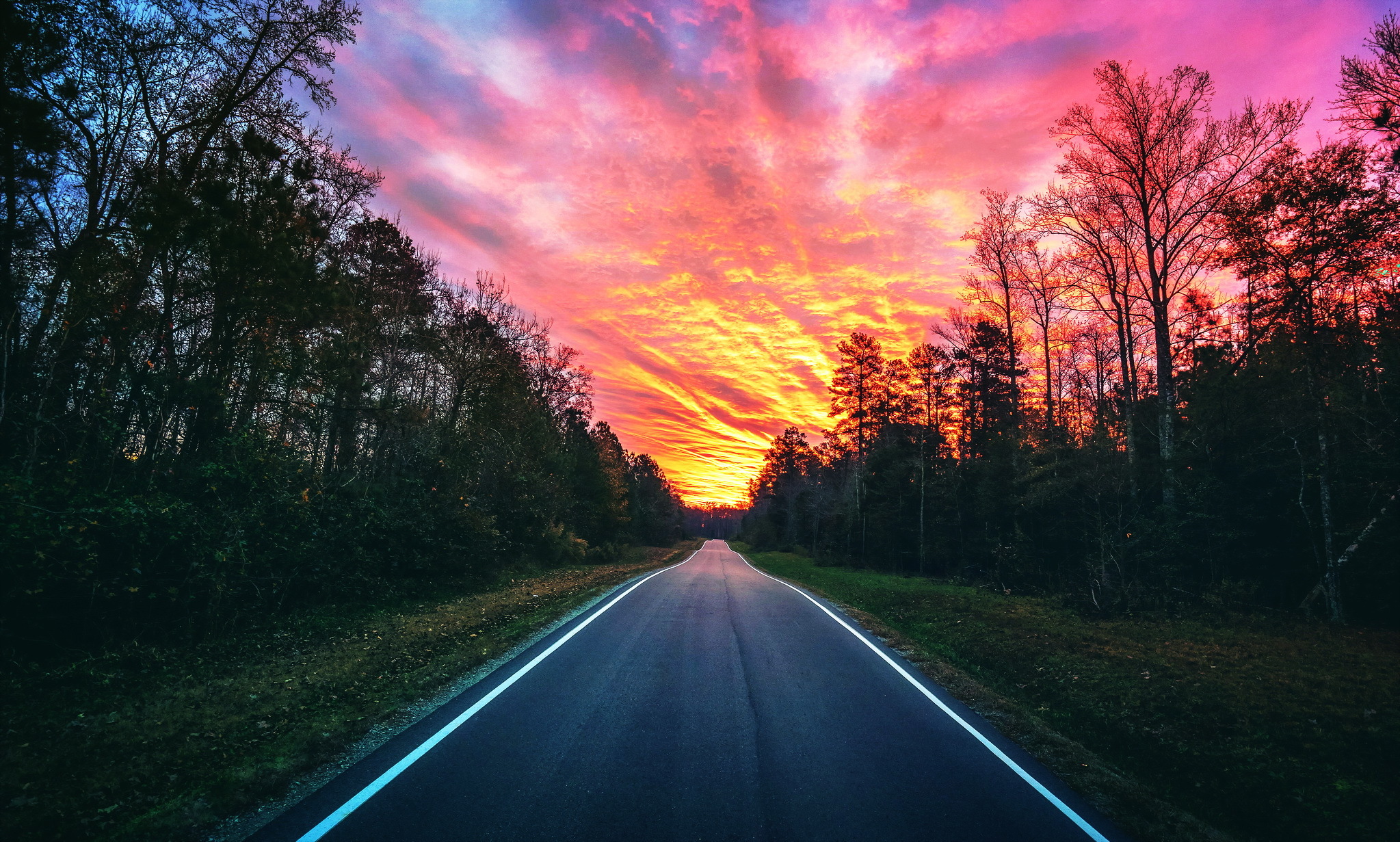 Sunset In Road Wallpapers