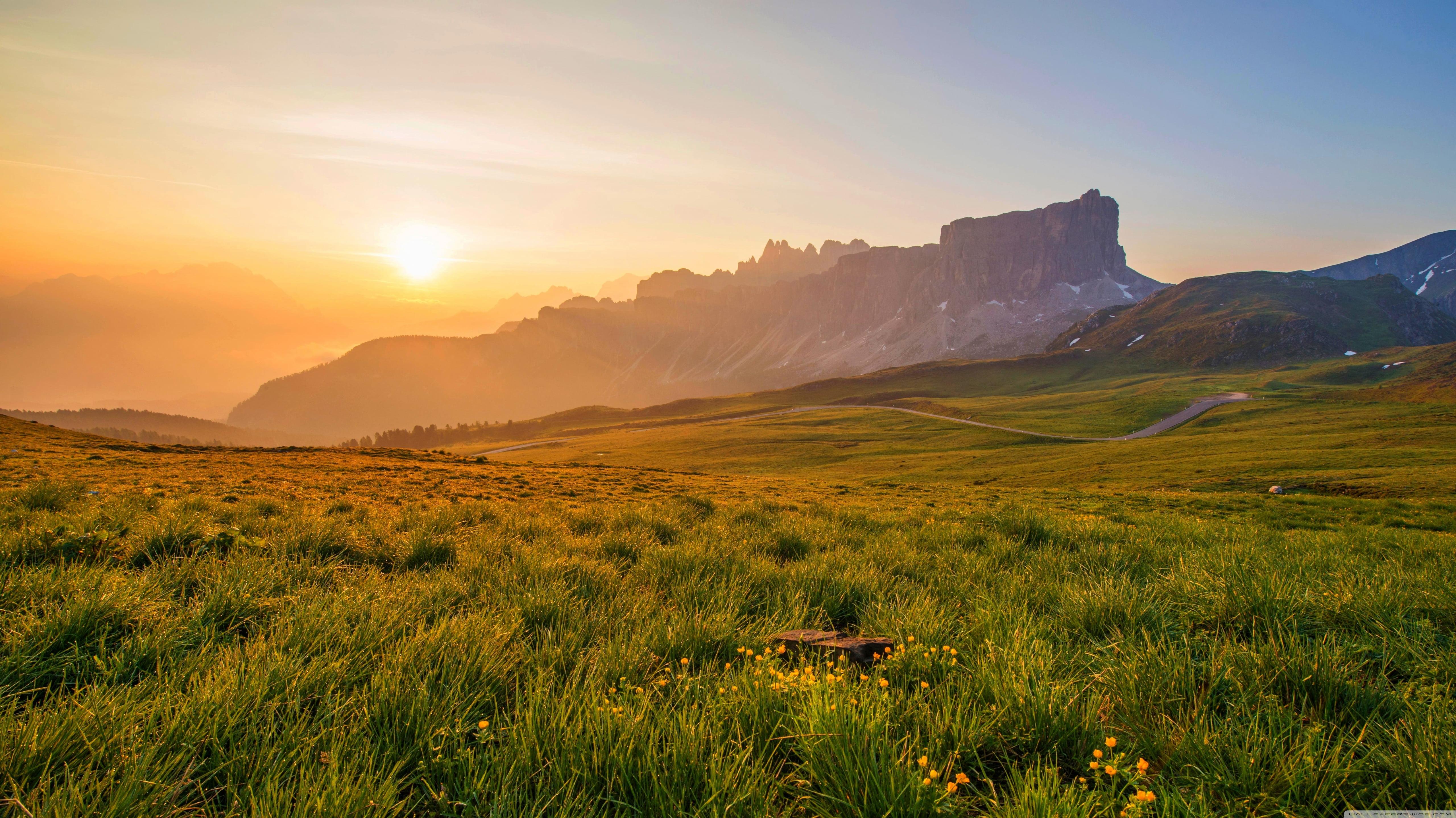 Sunset Over Mountain Field Wallpapers