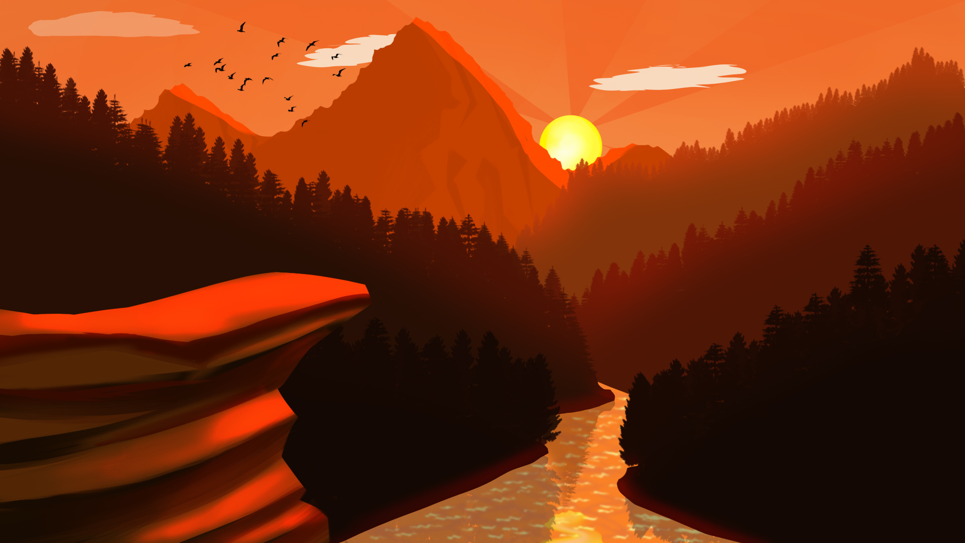 Sunset Over Mountains City Wallpapers