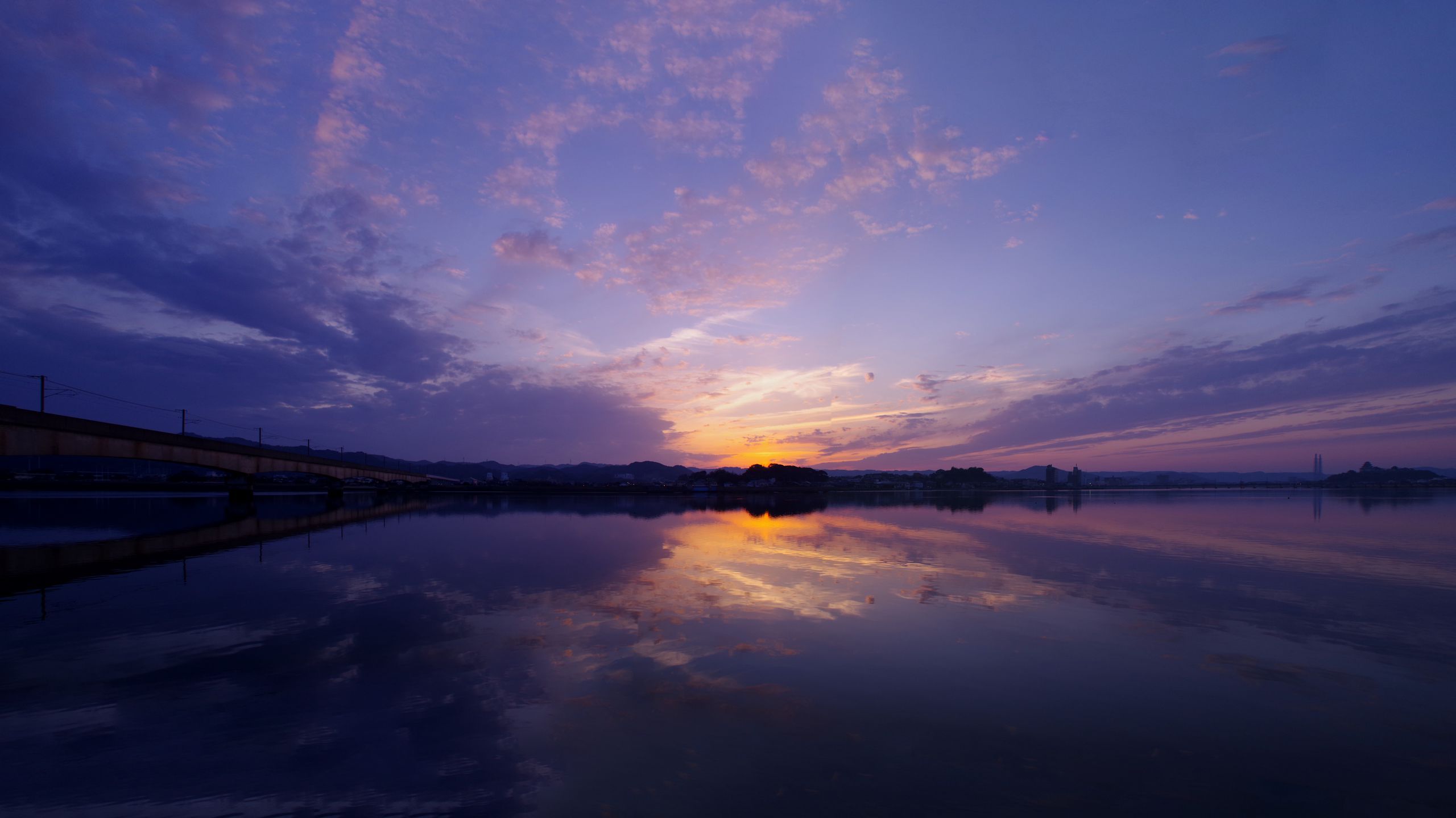 Sunset Over River In The Evening Wallpapers