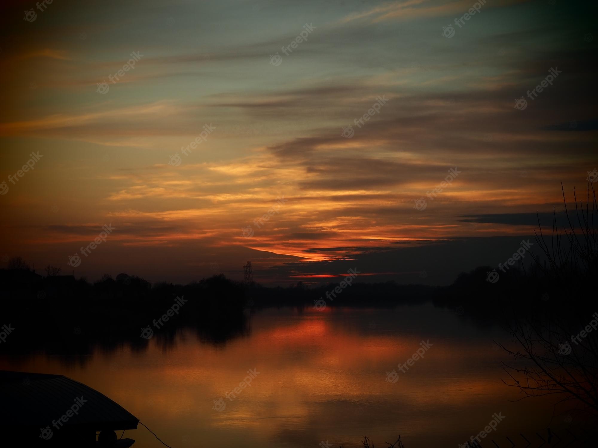 Sunset Over River In The Evening Wallpapers