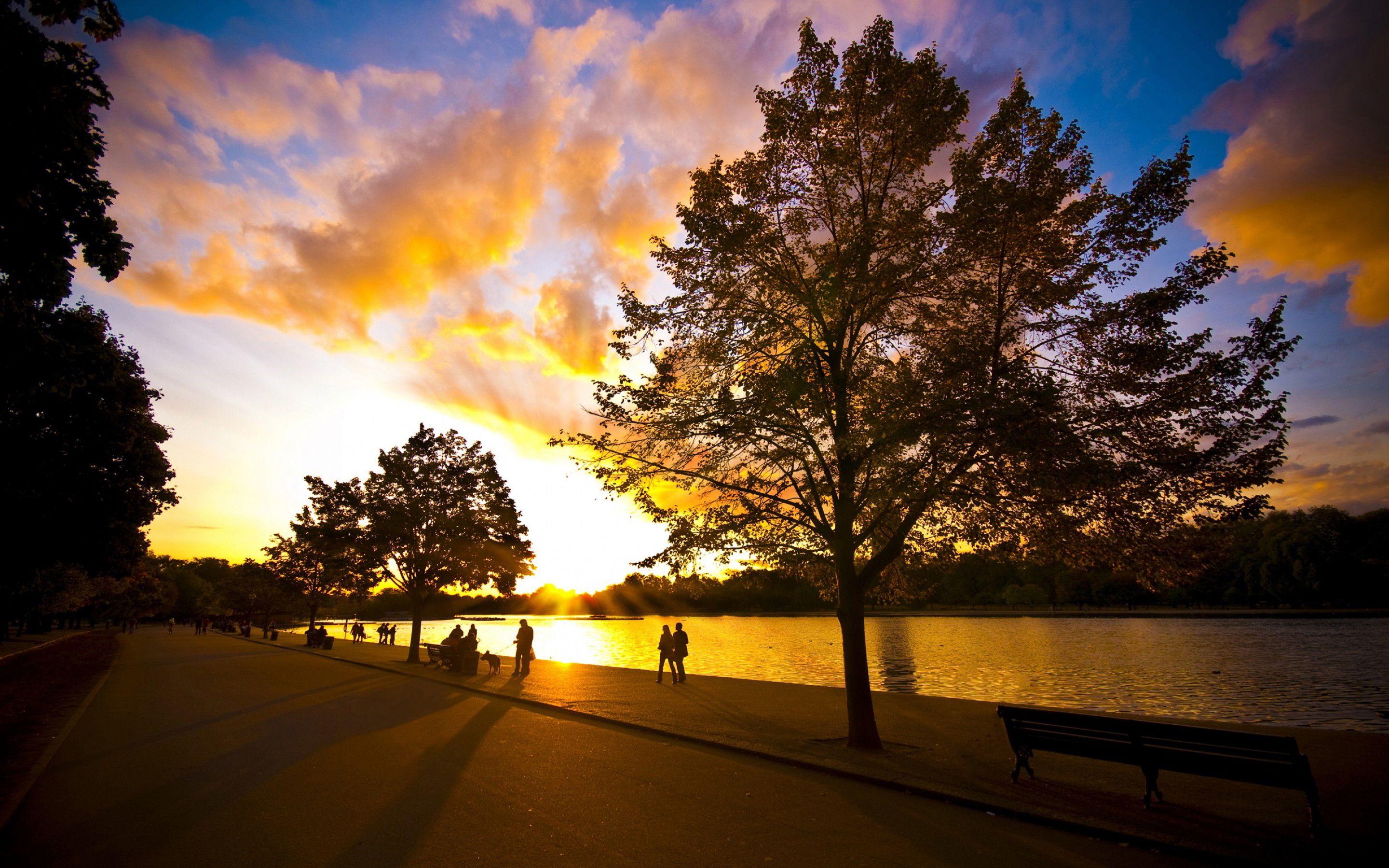 Sunset Over River In The Evening Wallpapers