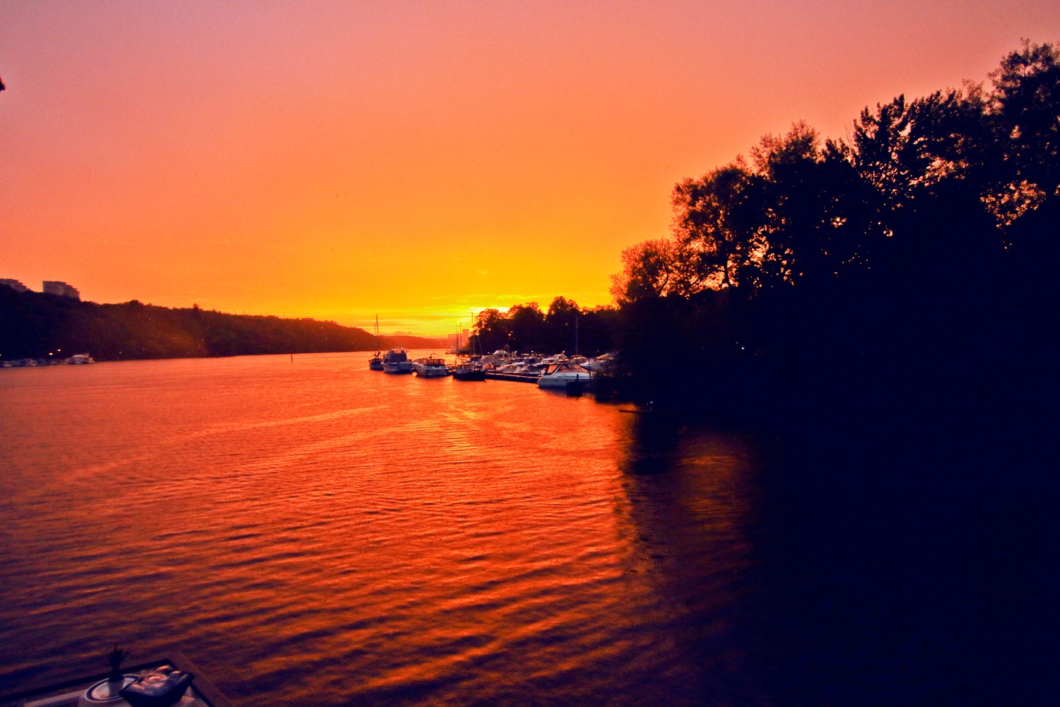 Sunset Over River In The Evening Wallpapers