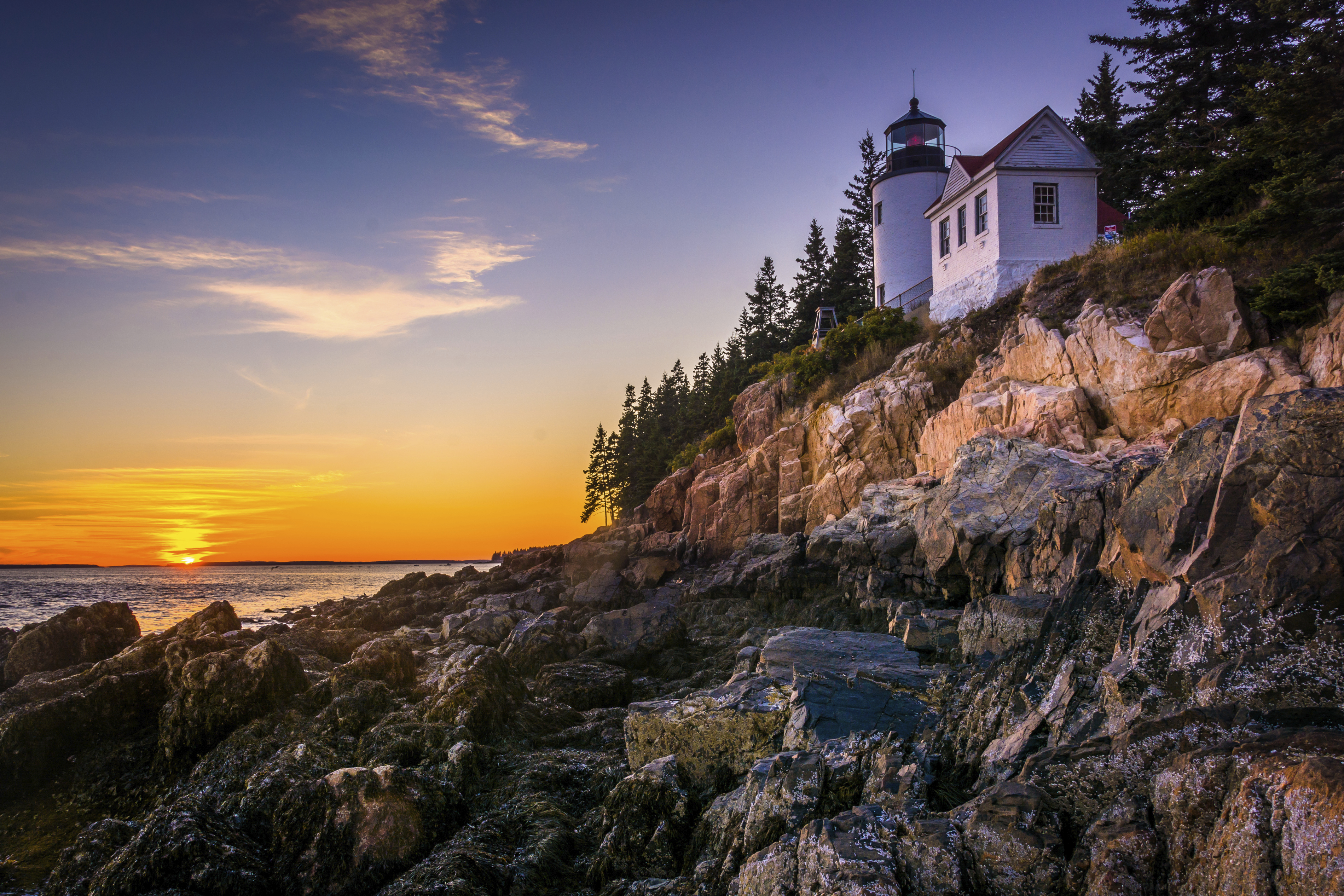 Surreal Sunrise Near Ocean Lighthouse Wallpapers