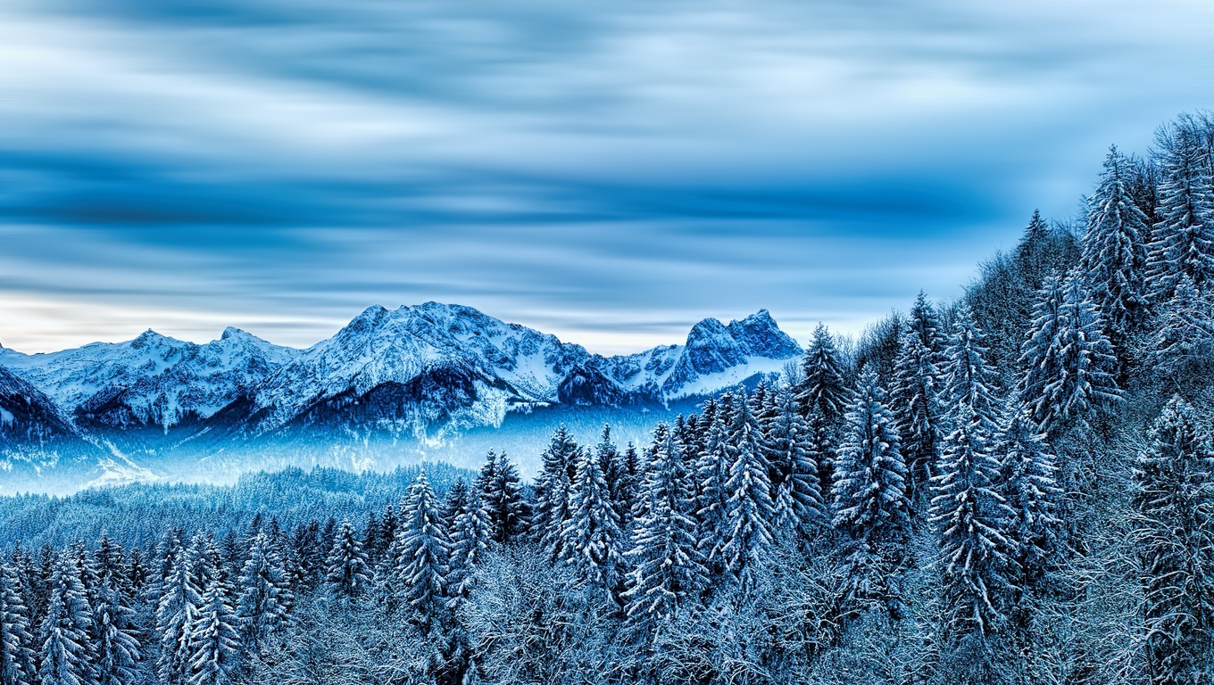 Winter Cloudy Forest Mountains Wallpapers