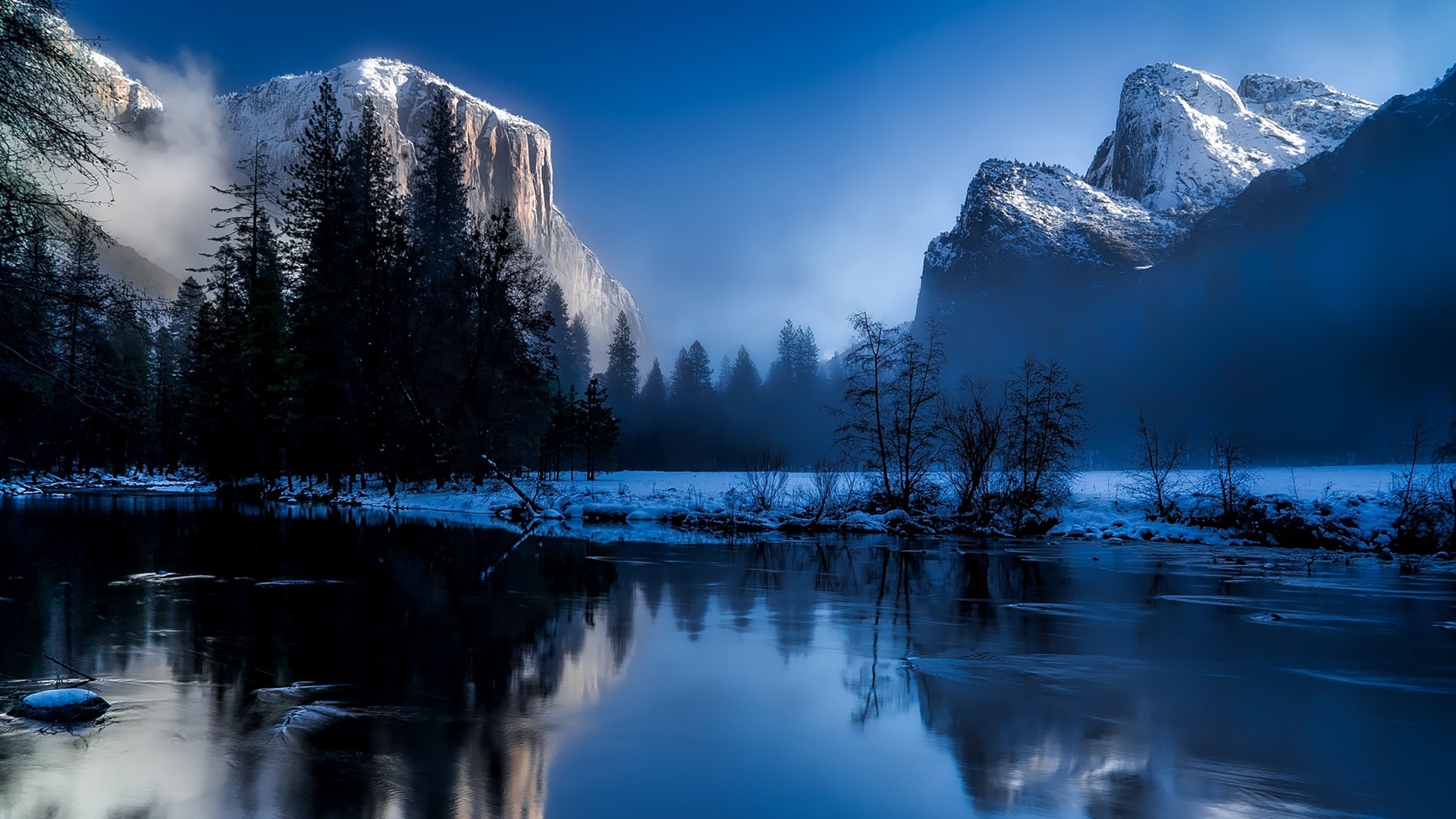 Winter Fog, Snow, Trees And Lake Wallpapers