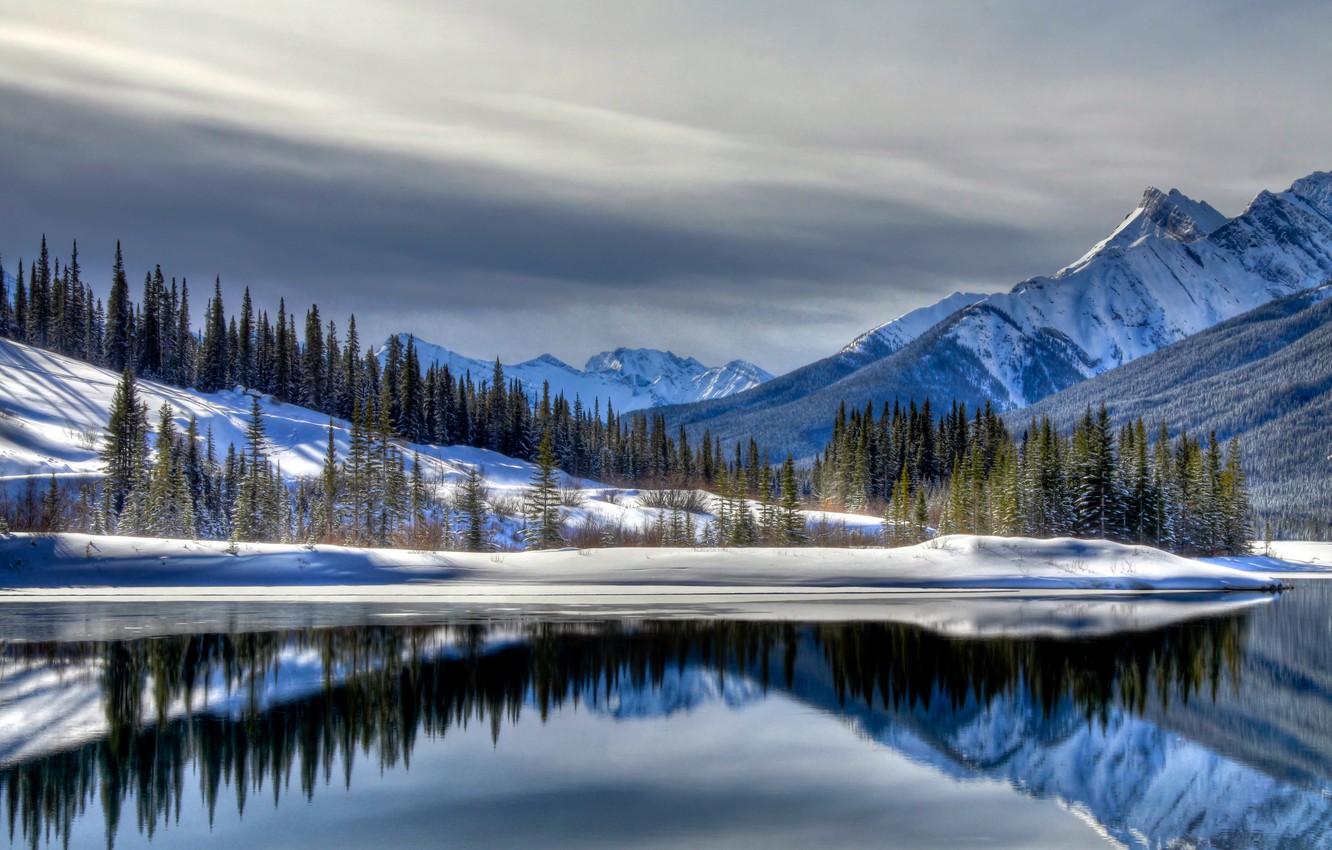 Winter Lake Snowy Mountain Landscape Wallpapers