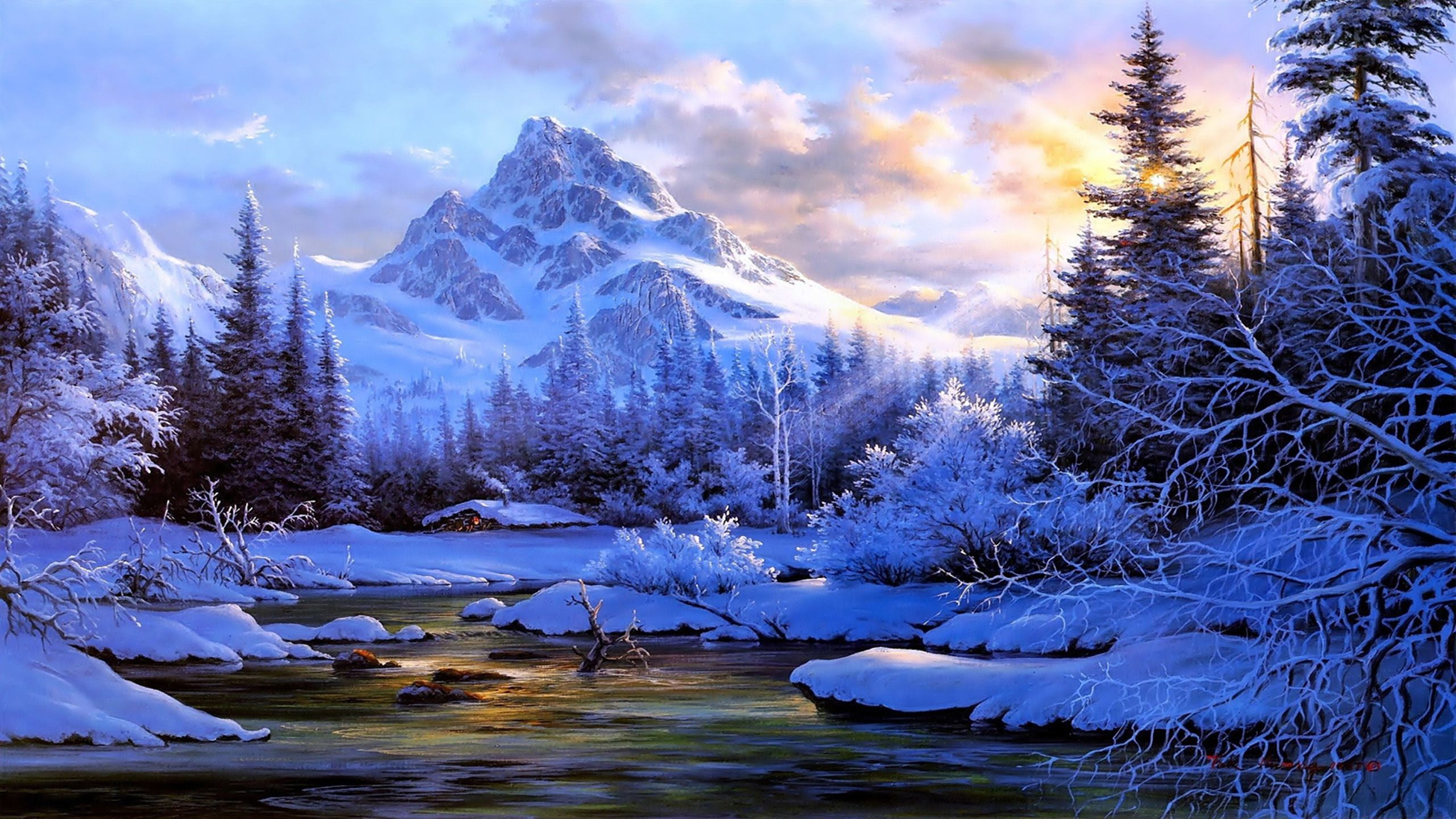 Winter Mountain And River Wallpapers