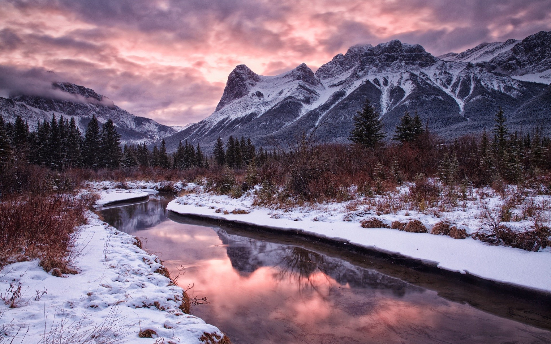 Winter Mountain And River Wallpapers