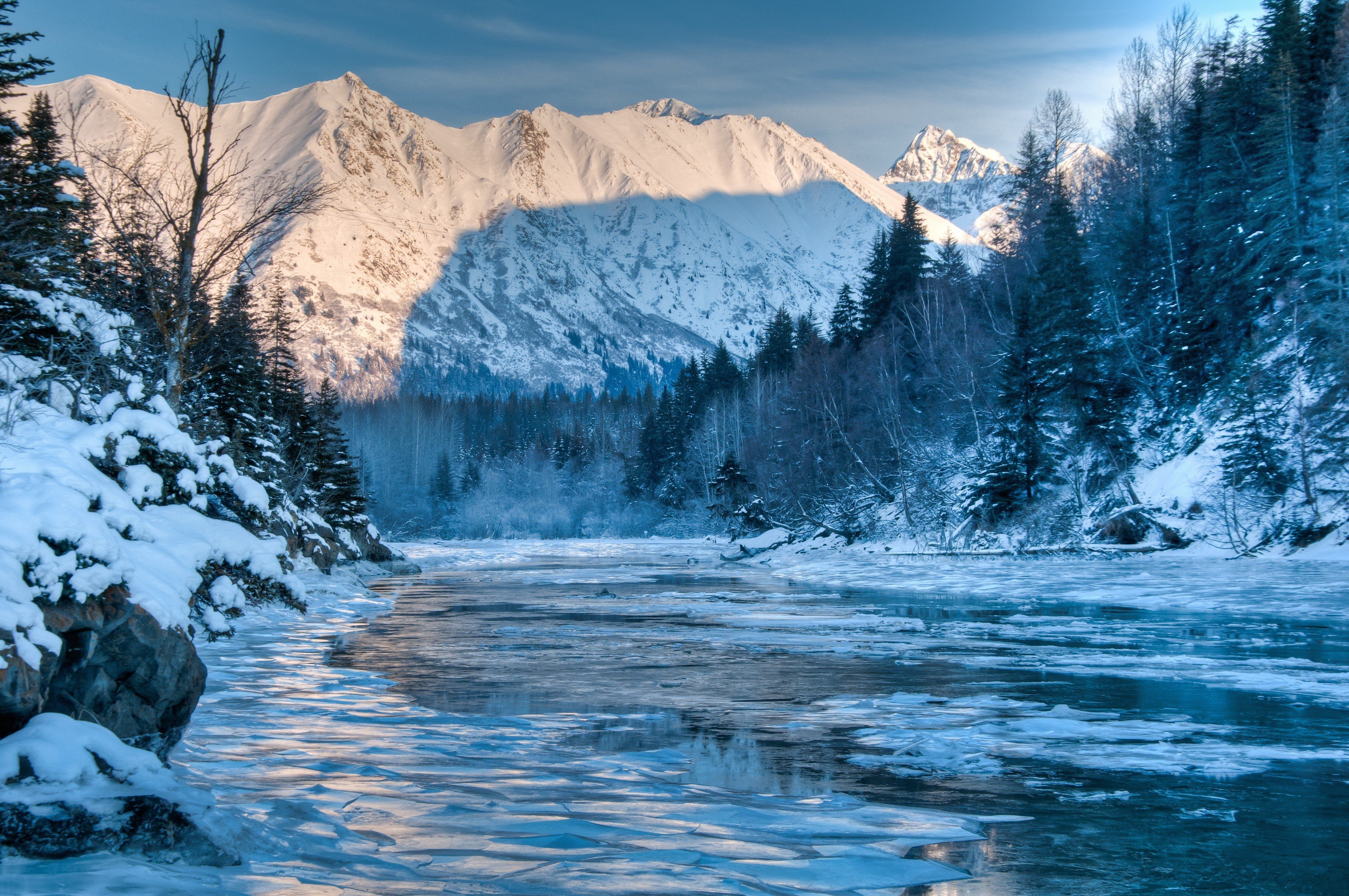 Winter Mountain And River Wallpapers