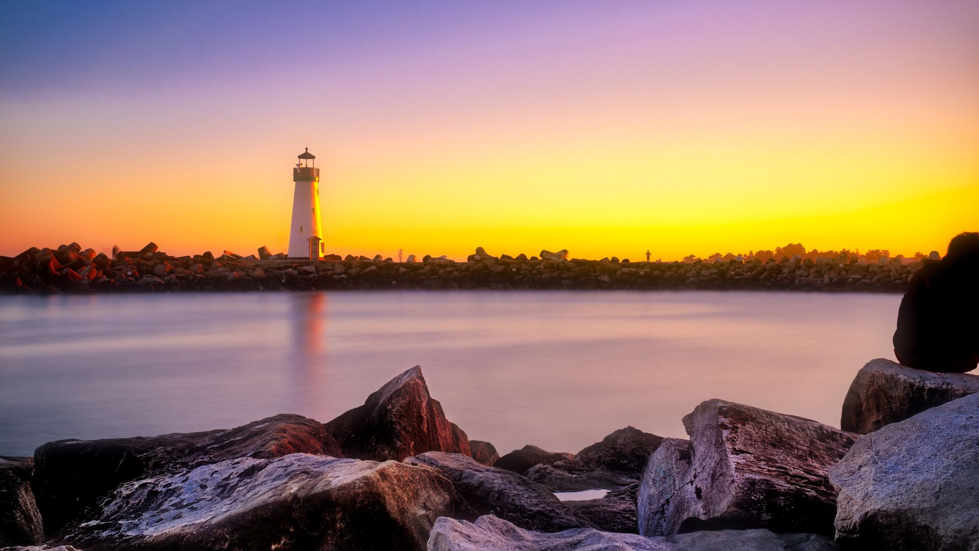 Yellow Sunset Near Lighthouse Wallpapers