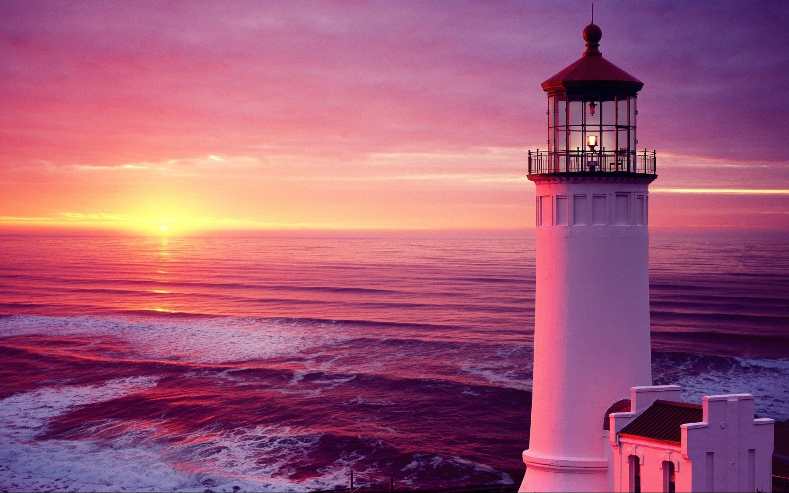 Yellow Sunset Near Lighthouse Wallpapers