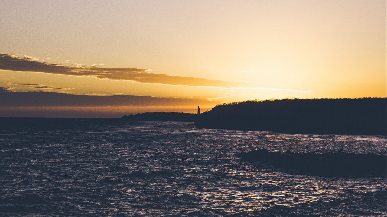 Yellow Sunset Near Lighthouse Wallpapers