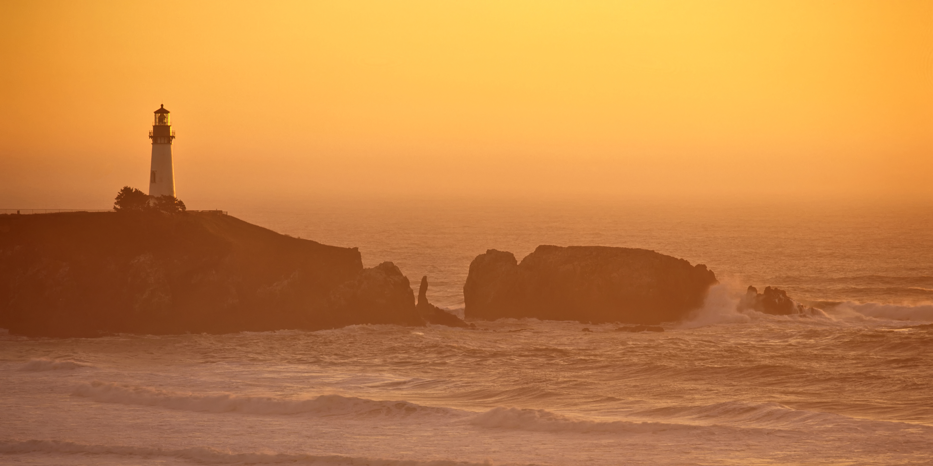 Yellow Sunset Near Lighthouse Wallpapers