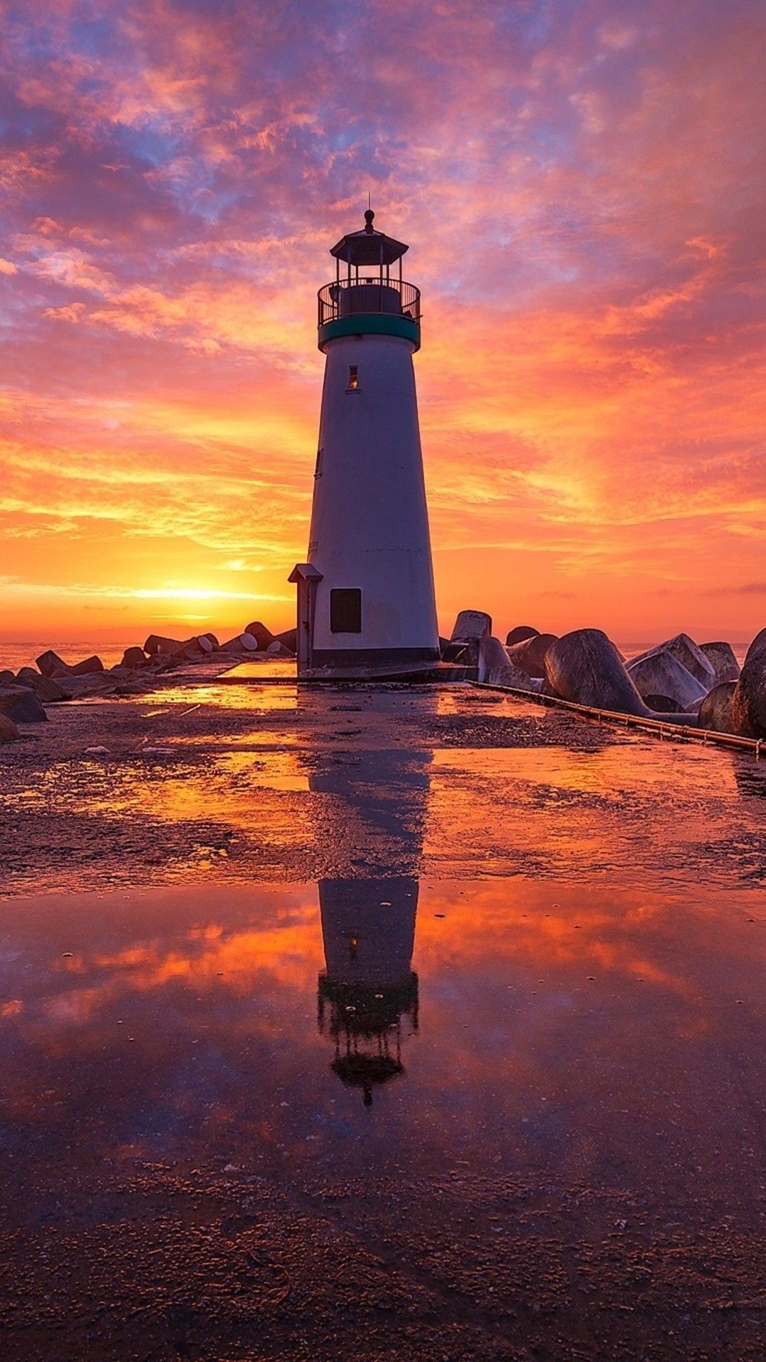 Yellow Sunset Near Lighthouse Wallpapers