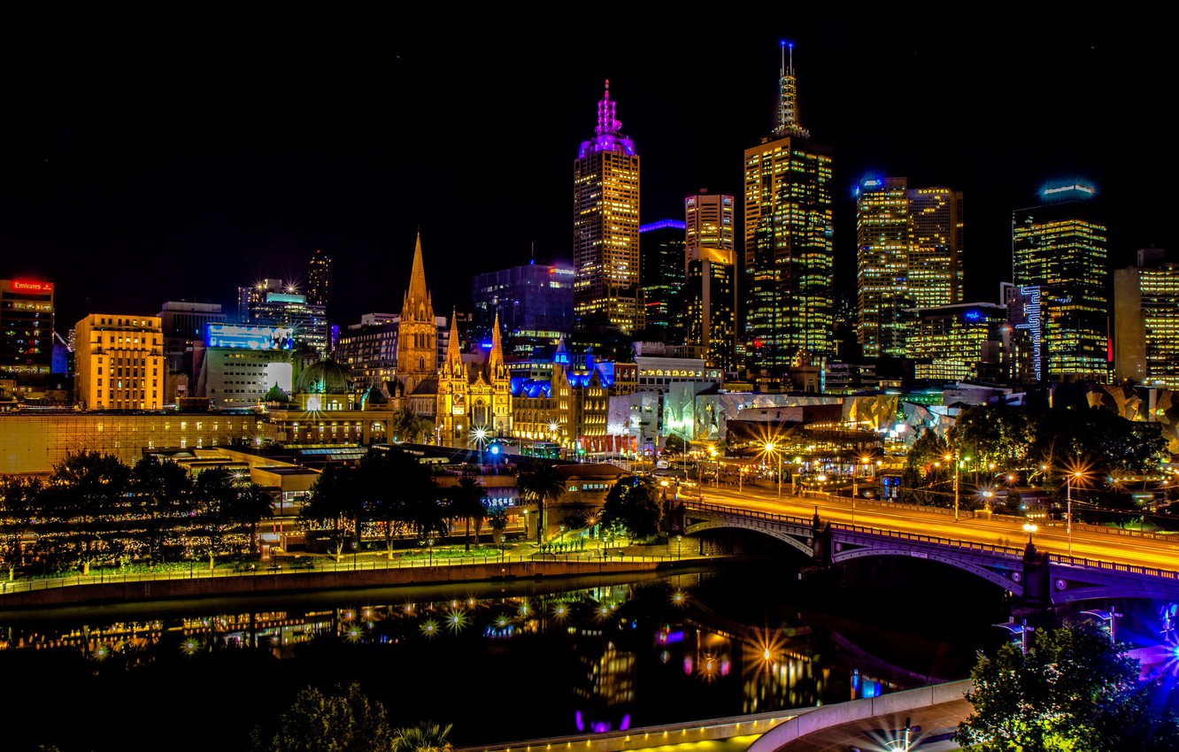 Australia Buildings Lights At Night Wallpapers