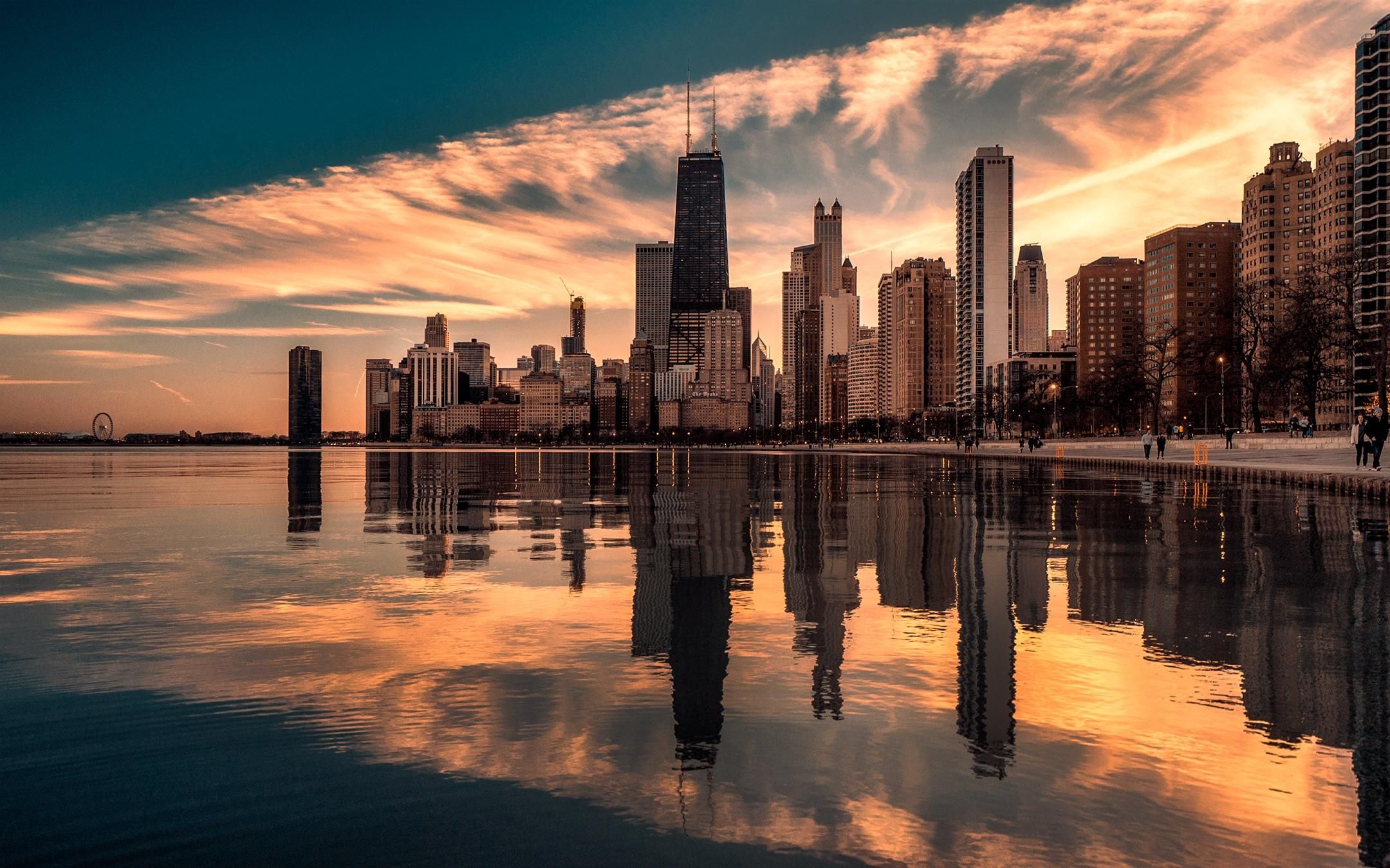 Chicago City View At Sunset Wallpapers