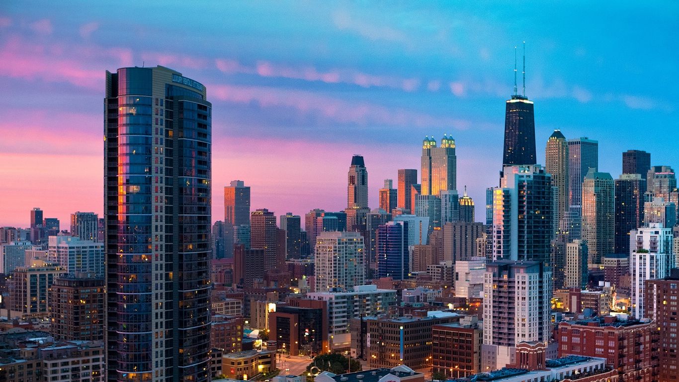 Chicago City View At Sunset Wallpapers