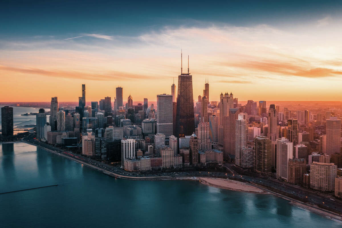 Chicago City View At Sunset Wallpapers