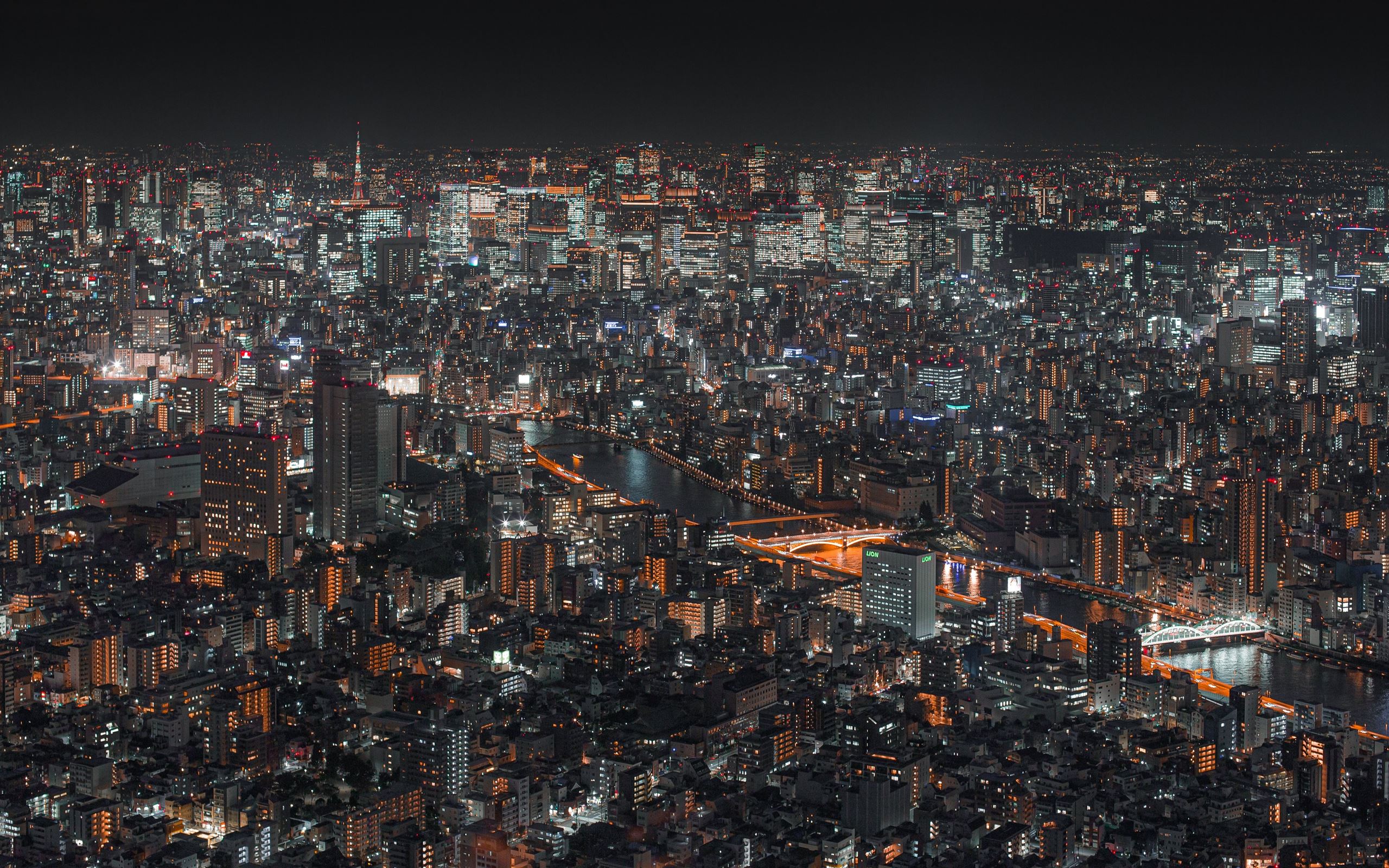 Cityscape Aerial View At Night Wallpapers