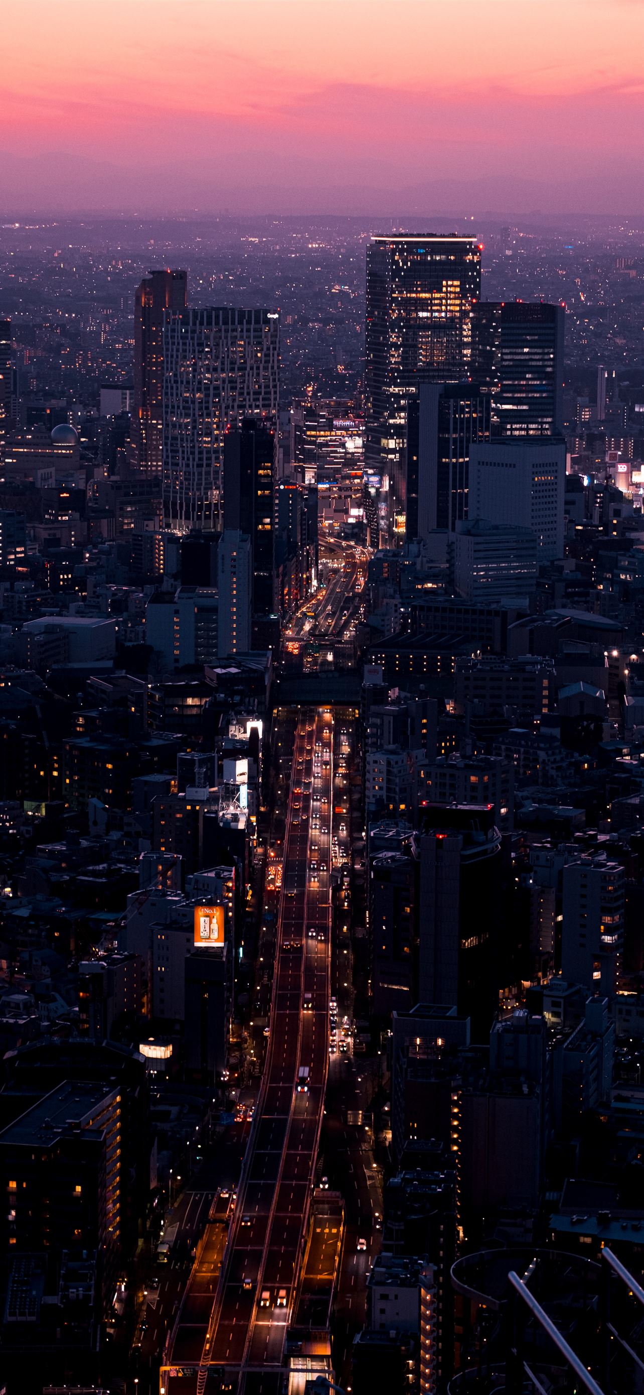 Cityscape Aerial View At Night Wallpapers