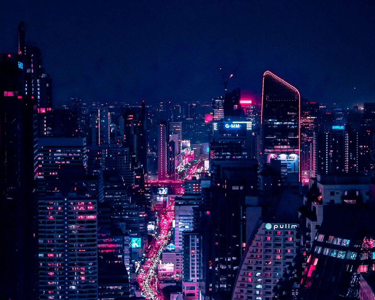 Cityscape Aerial View At Night Wallpapers