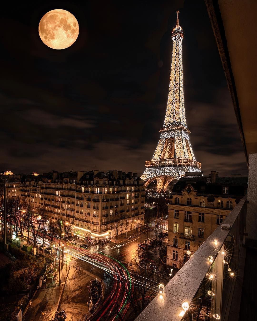 Eiffel Tower Cityscape In Moon Night Wallpapers