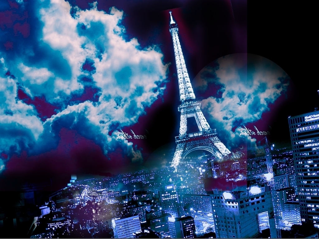 Eiffel Tower Cityscape In Moon Night Wallpapers