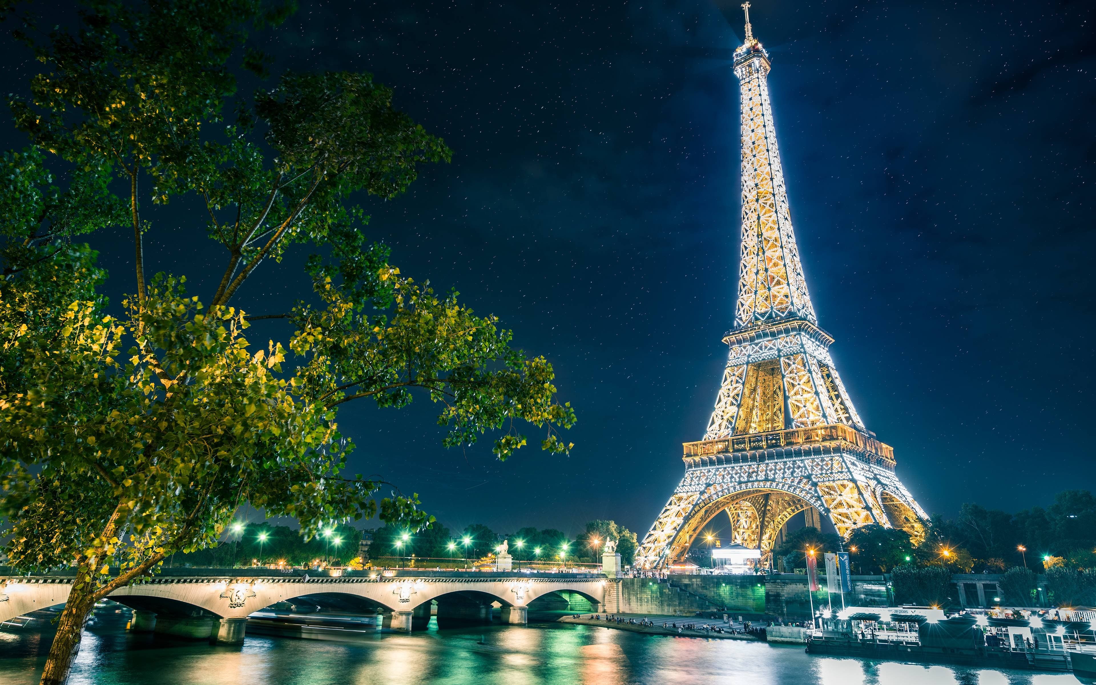 Eiffel Tower Cityscape In Moon Night Wallpapers