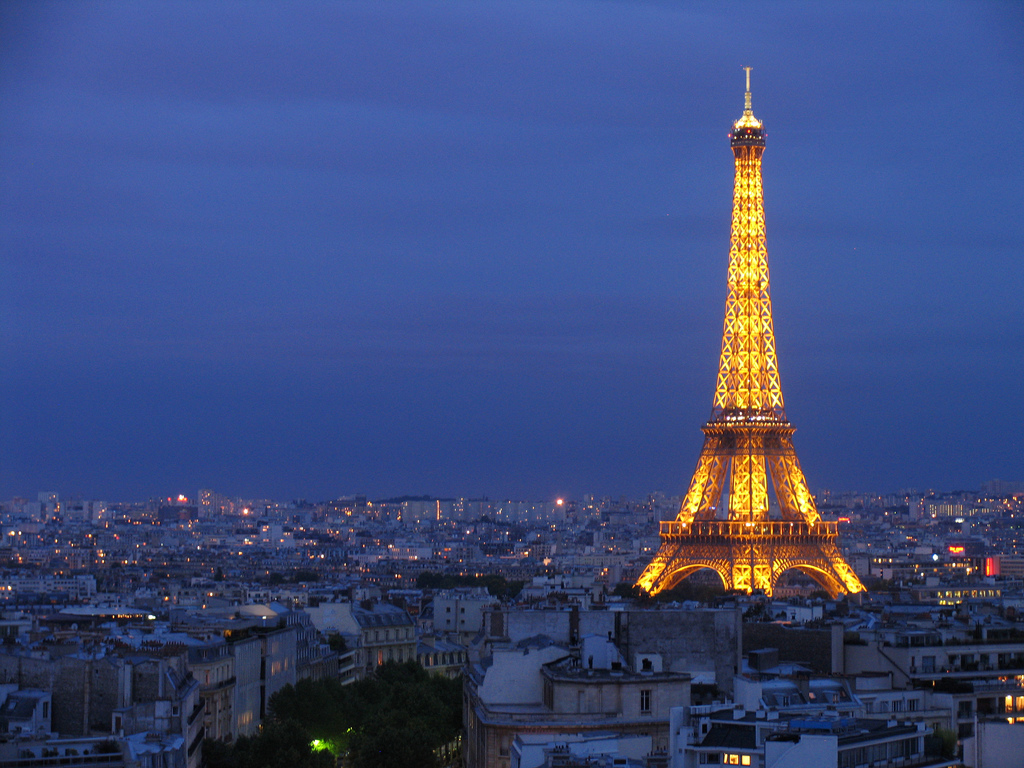 Eiffel Tower Cityscape In Moon Night Wallpapers