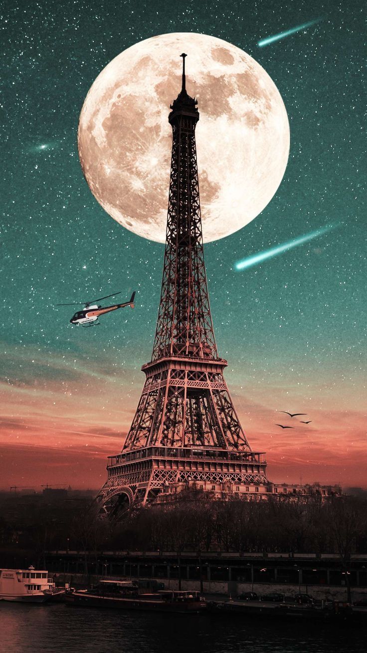 Eiffel Tower Cityscape In Moon Night Wallpapers