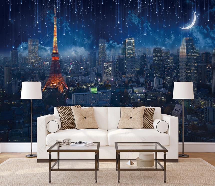 Eiffel Tower Cityscape In Moon Night Wallpapers