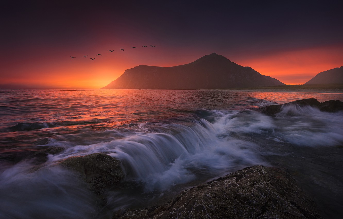 Lofoten Sunrise Near Sea Mountains Norway Island Wallpapers