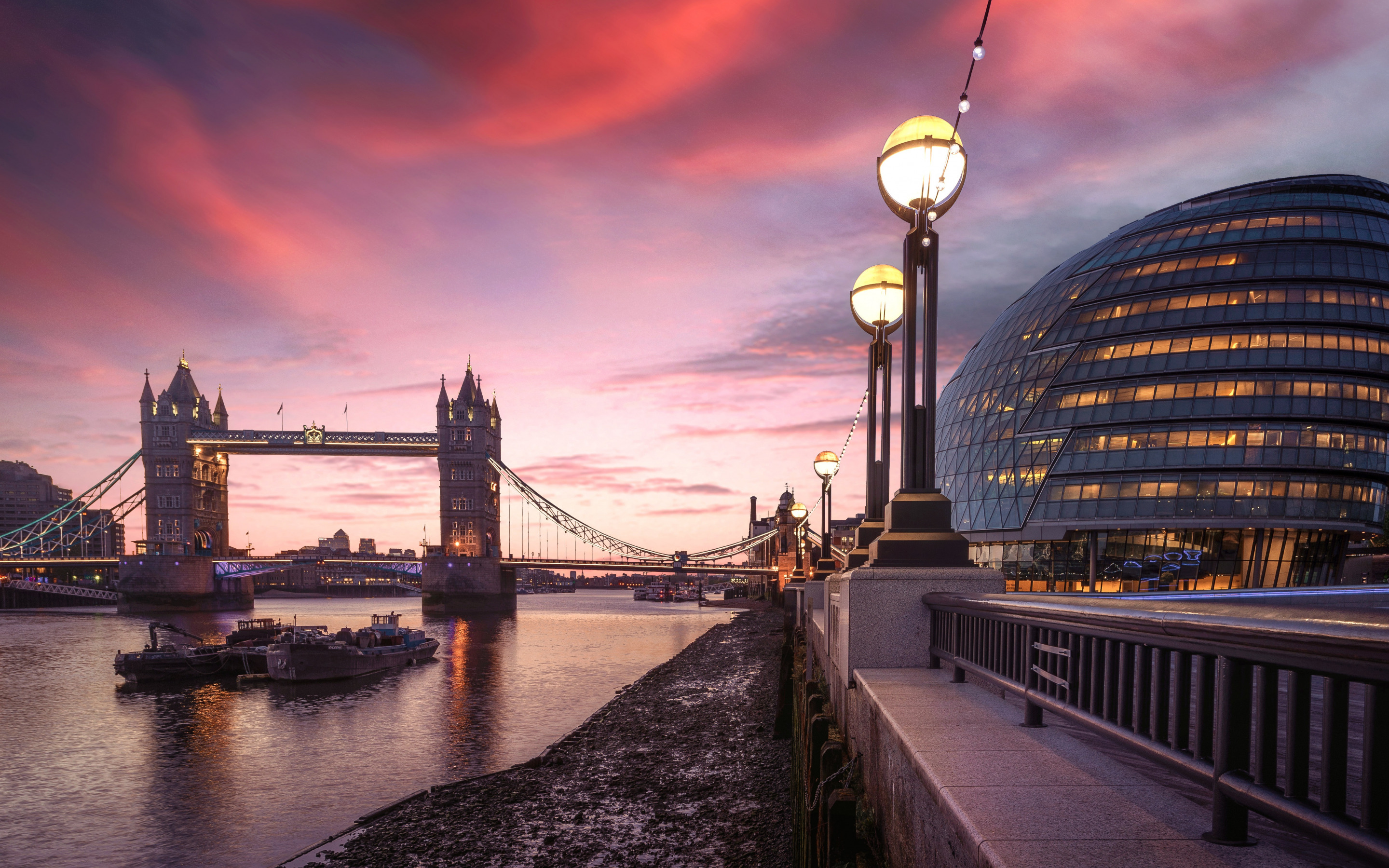 London England Tower Bridge Thames River Cityscape Urban Wallpapers