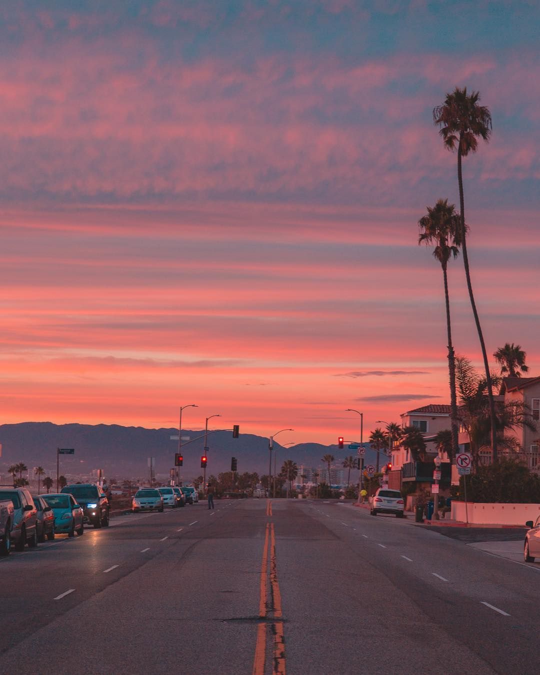 Los Angeles At Night Pink Sky Wallpapers