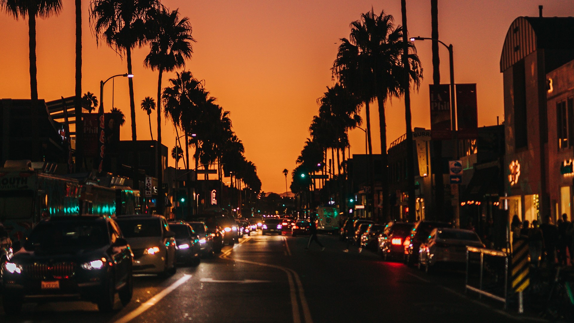 Los Angeles At Night Pink Sky Wallpapers