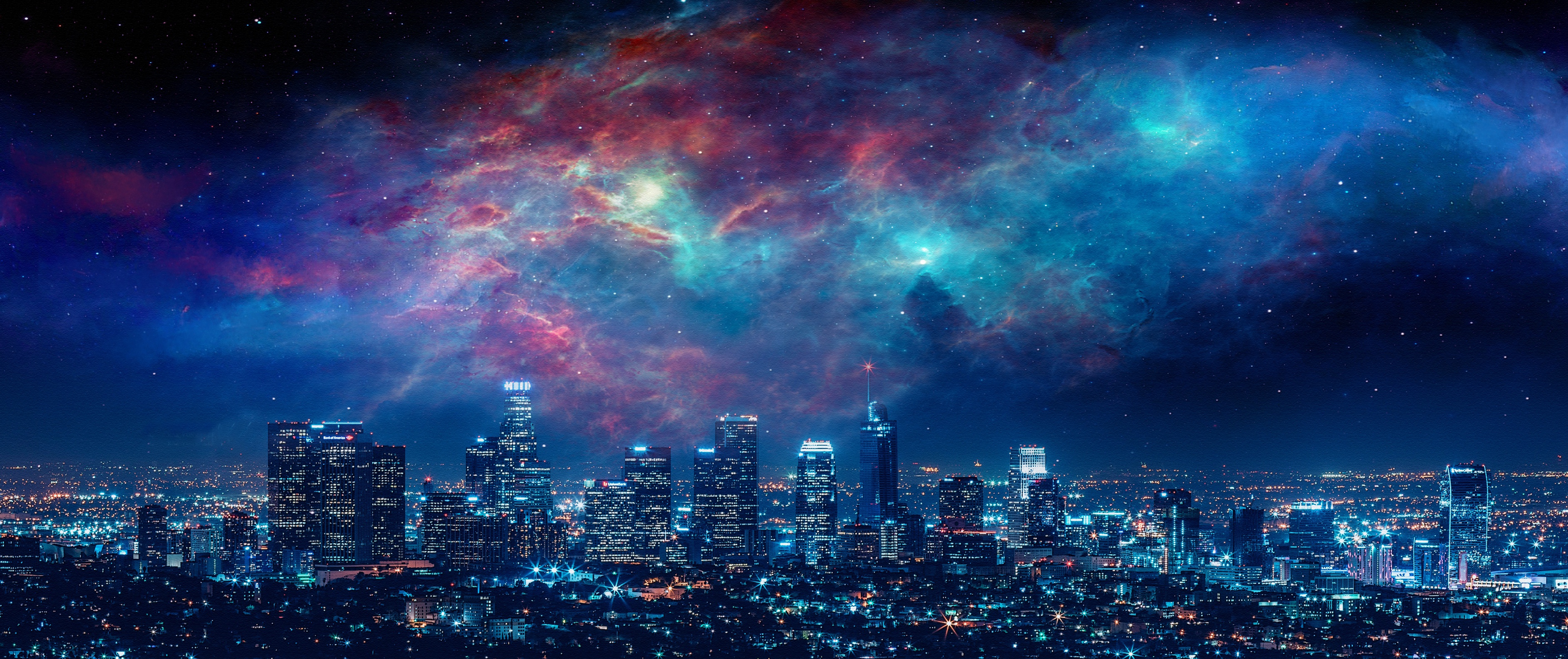 Los Angeles At Night Pink Sky Wallpapers