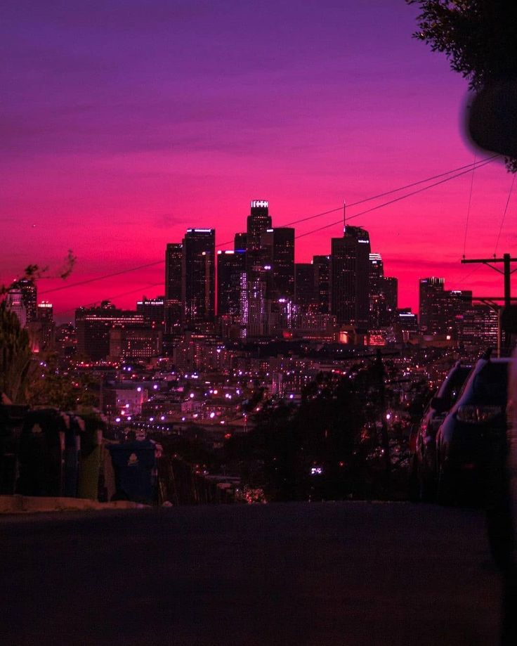 Los Angeles At Night Pink Sky Wallpapers