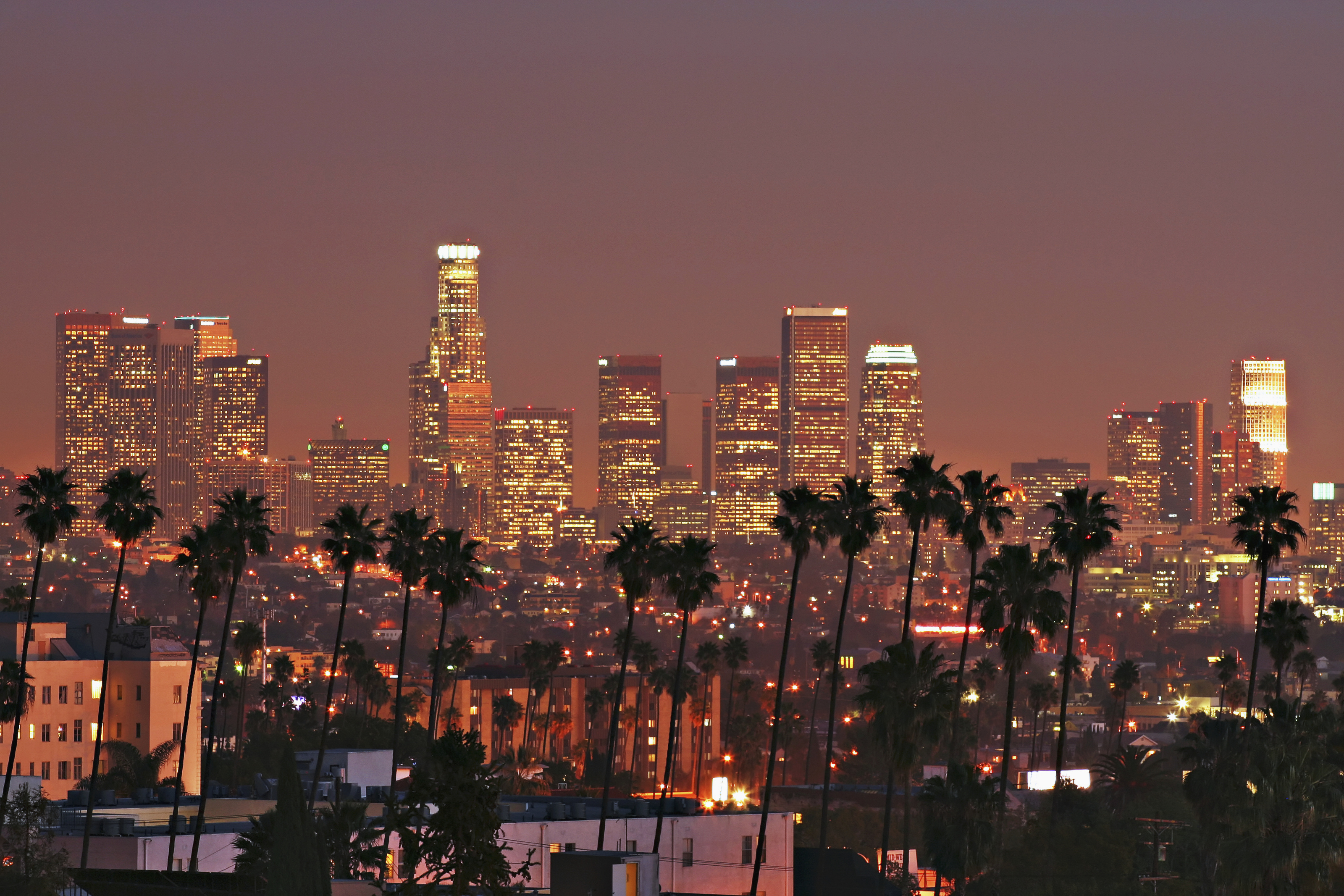 Los Angeles At Night Pink Sky Wallpapers