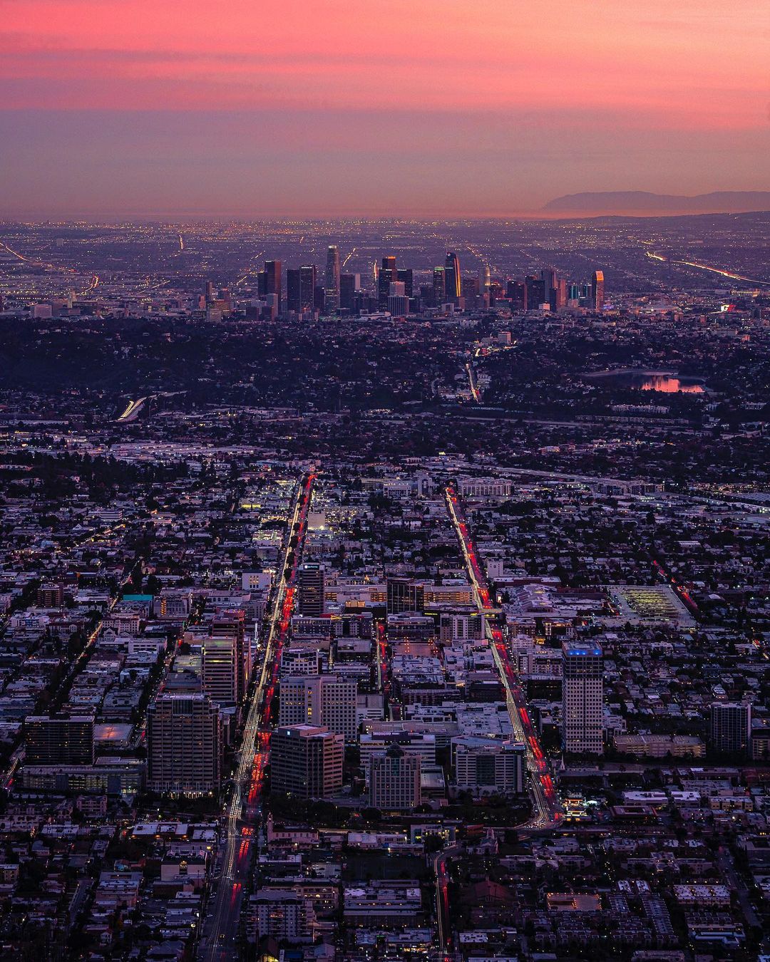 Los Angeles At Night Pink Sky Wallpapers