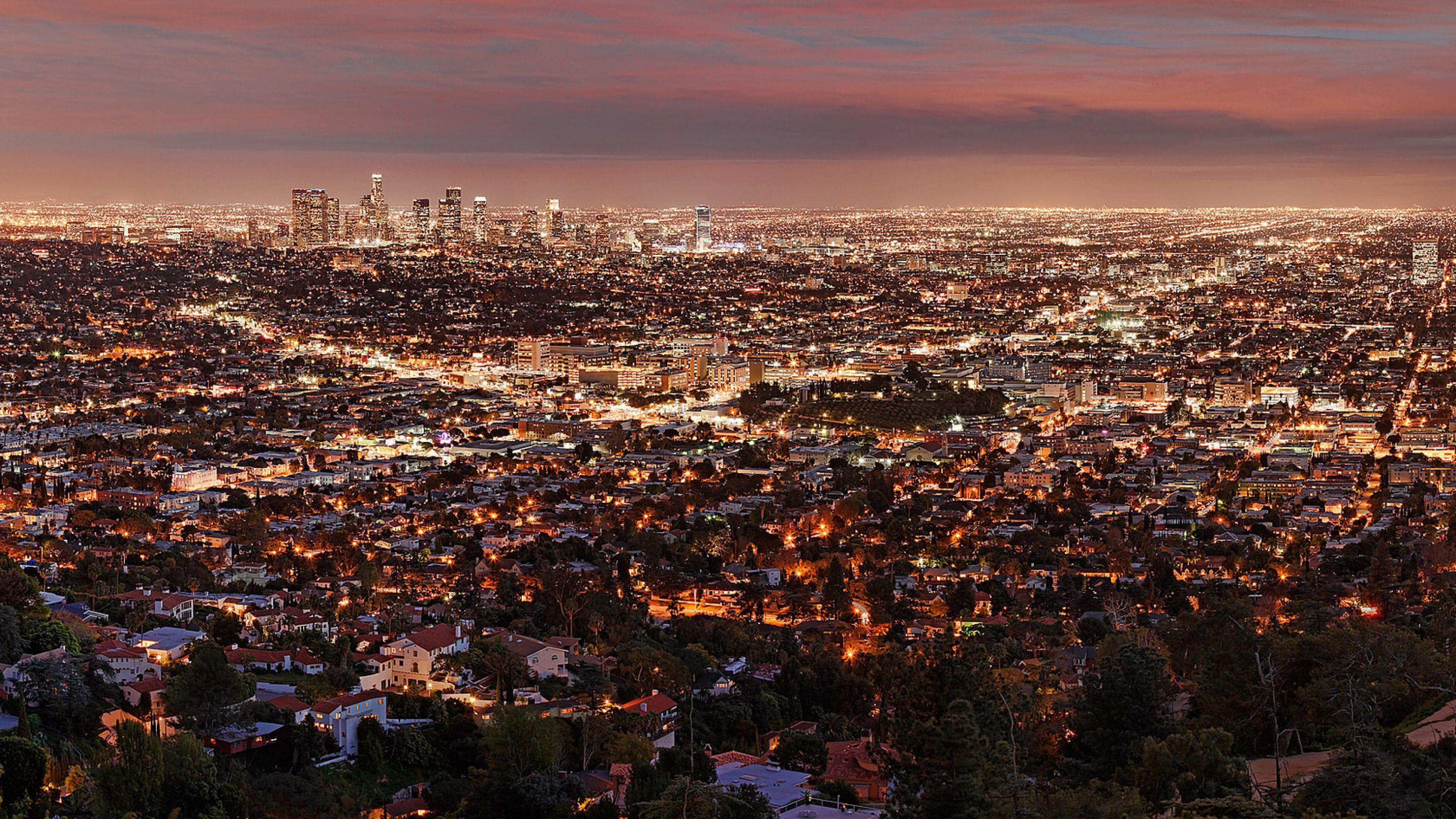 Los Angeles At Night Pink Sky Wallpapers