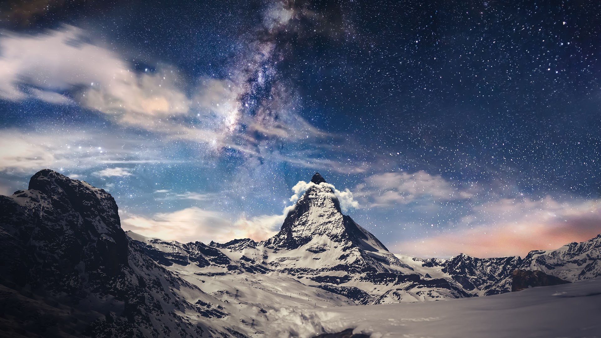 Zermatt-Matterhorn Aerial View At Night Wallpapers