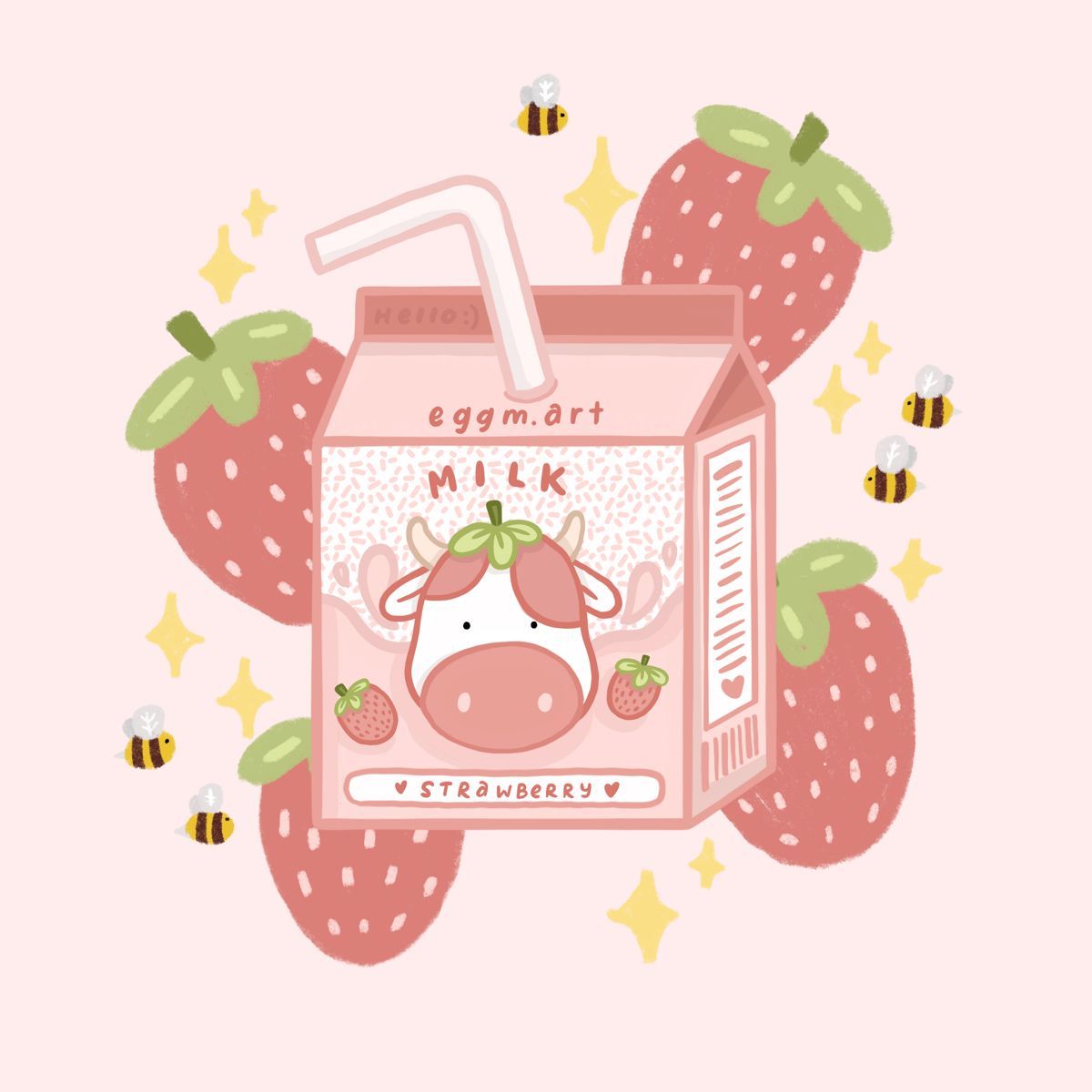 Pink Cow Strawberry Milk Kawaii Wallpapers