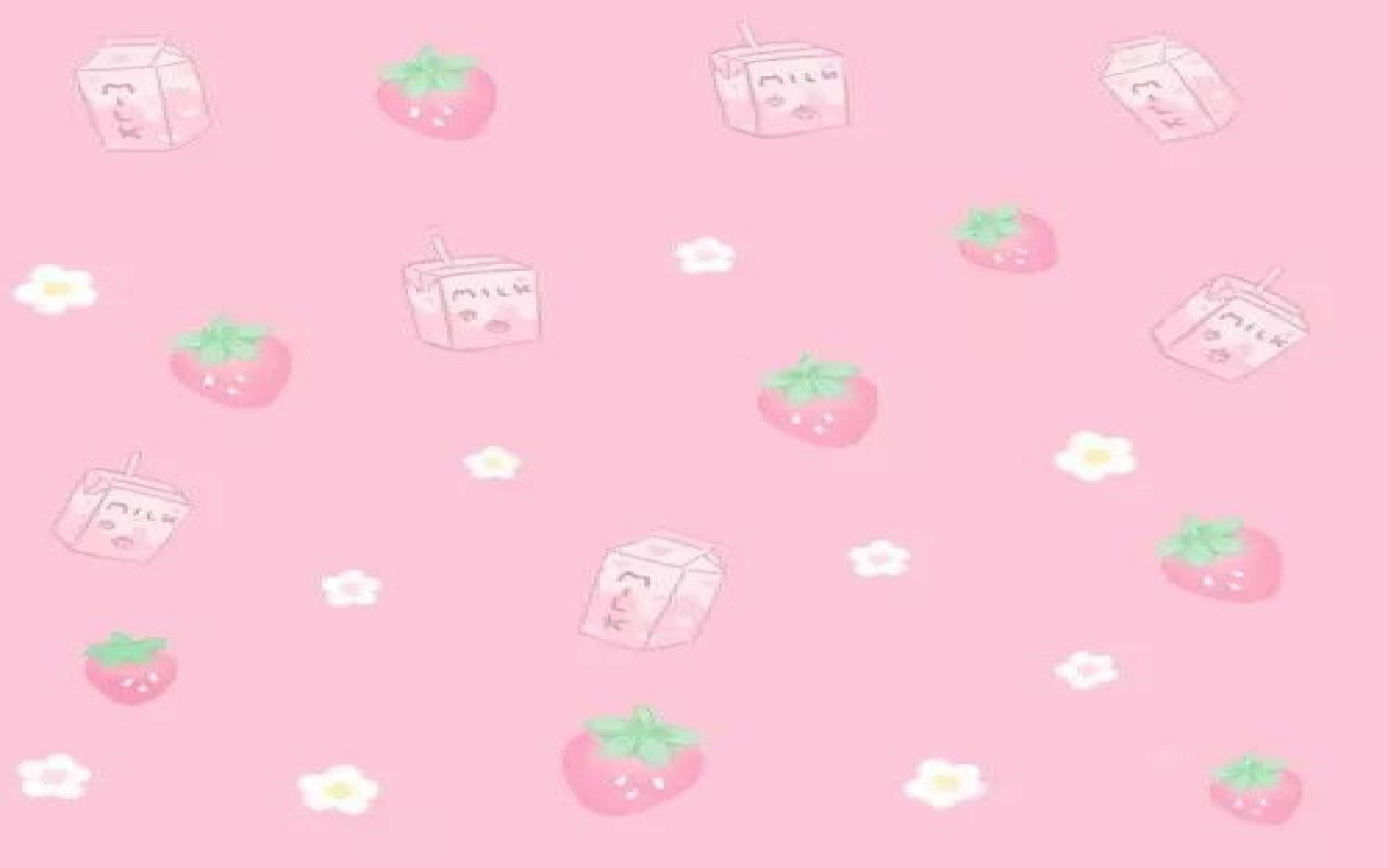 Pink Cow Strawberry Milk Kawaii Wallpapers